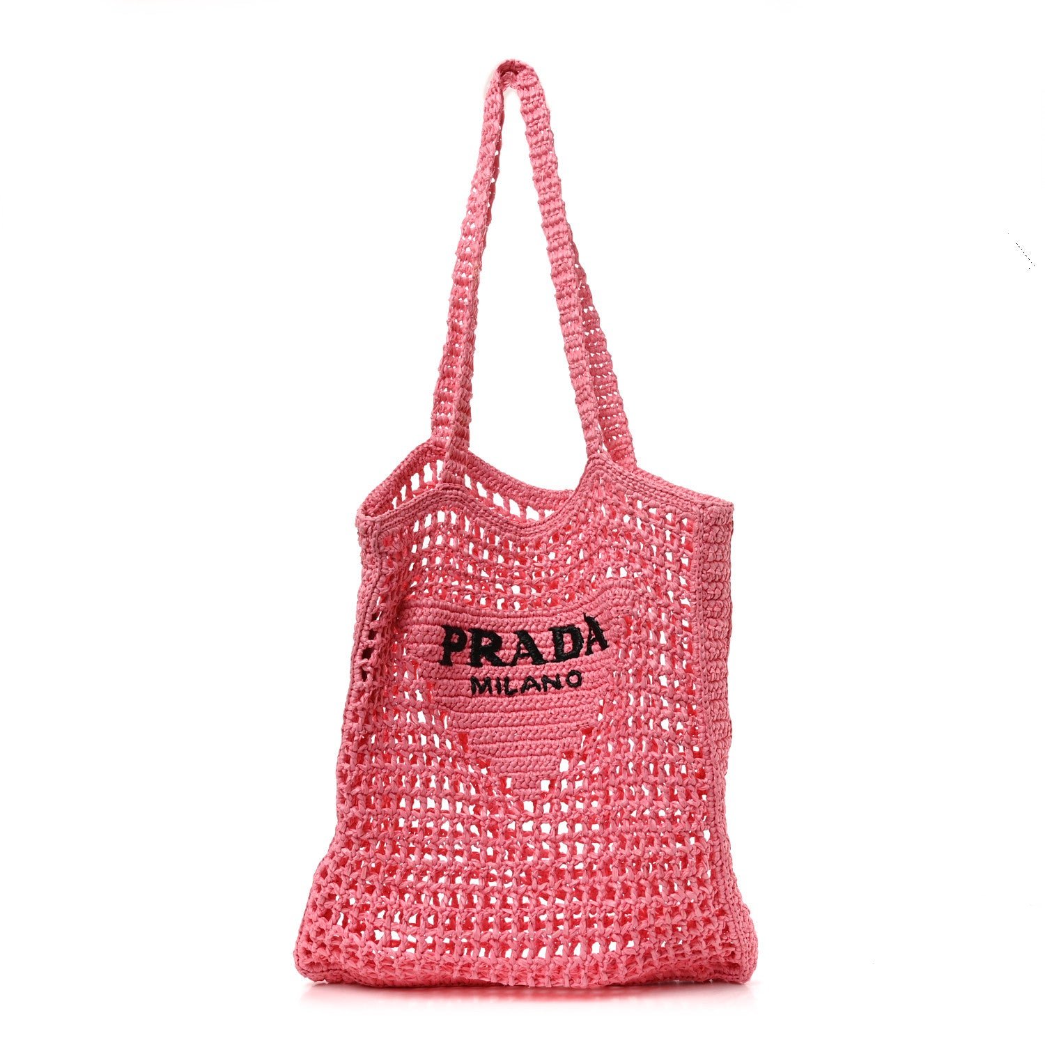 Prada Yarn Raffia Effect Crochet Logo Embroidered Tote Bag Petalo