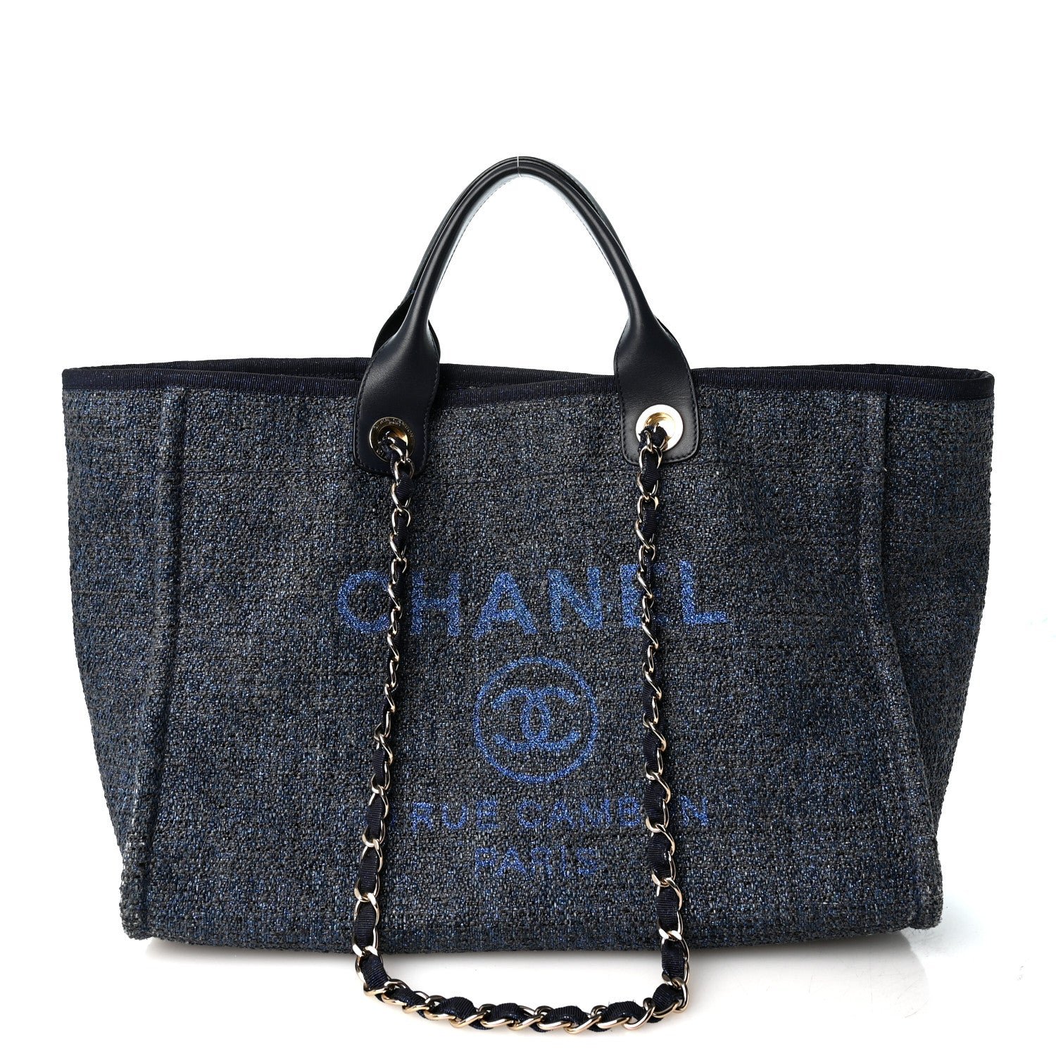 Chanel Lurex Canvas Medium Deauville Tote Navy Blue