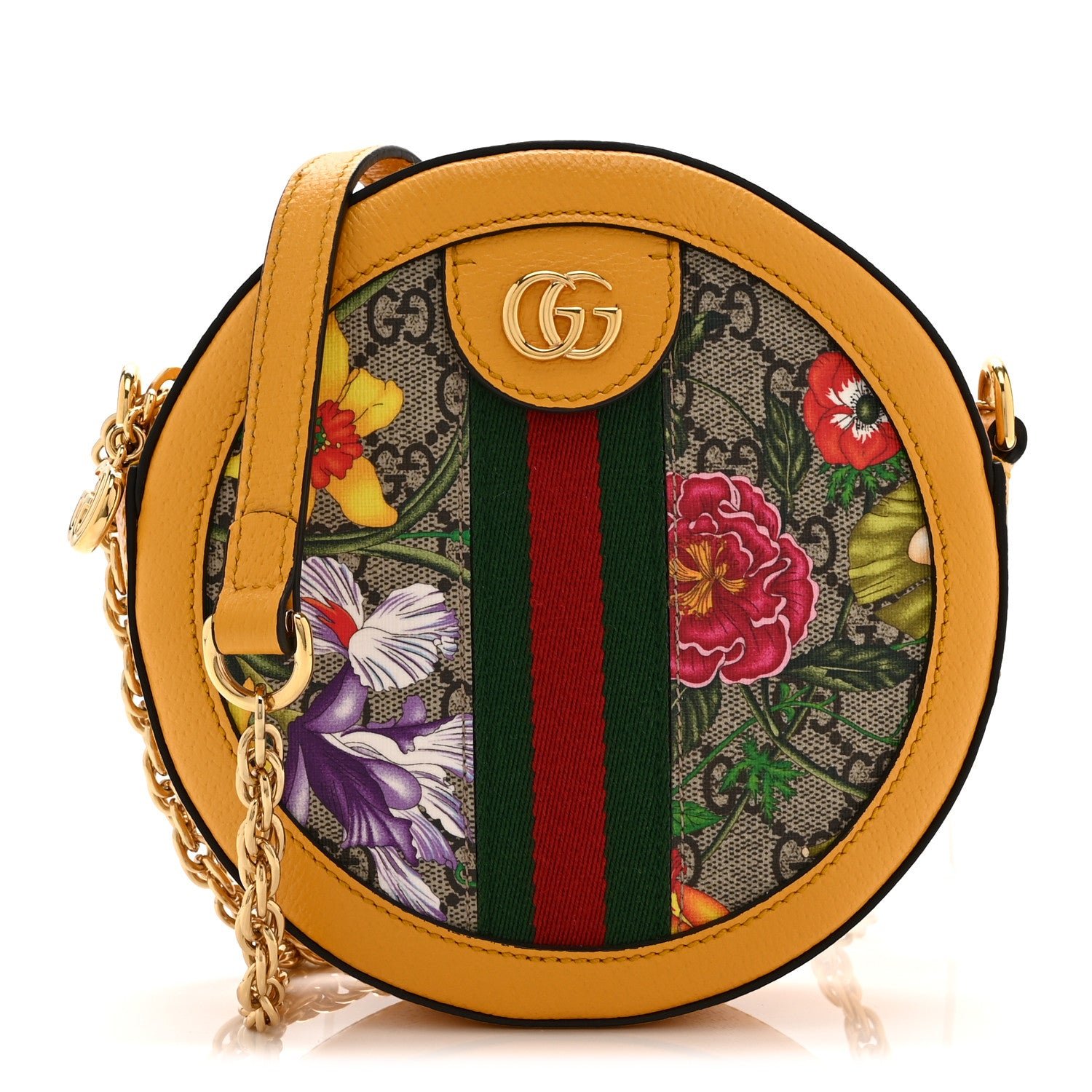 Gucci GG Supreme Monogram Flora Web Mini Ophidia Round Shoulder Bag Beige Multicolor Crop