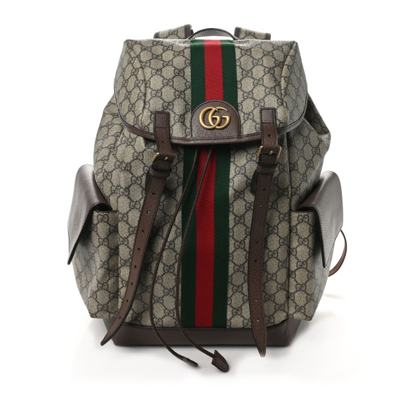 Gucci GG Supreme Monogram Medium Ophidia Double Buckle Backpack Brown