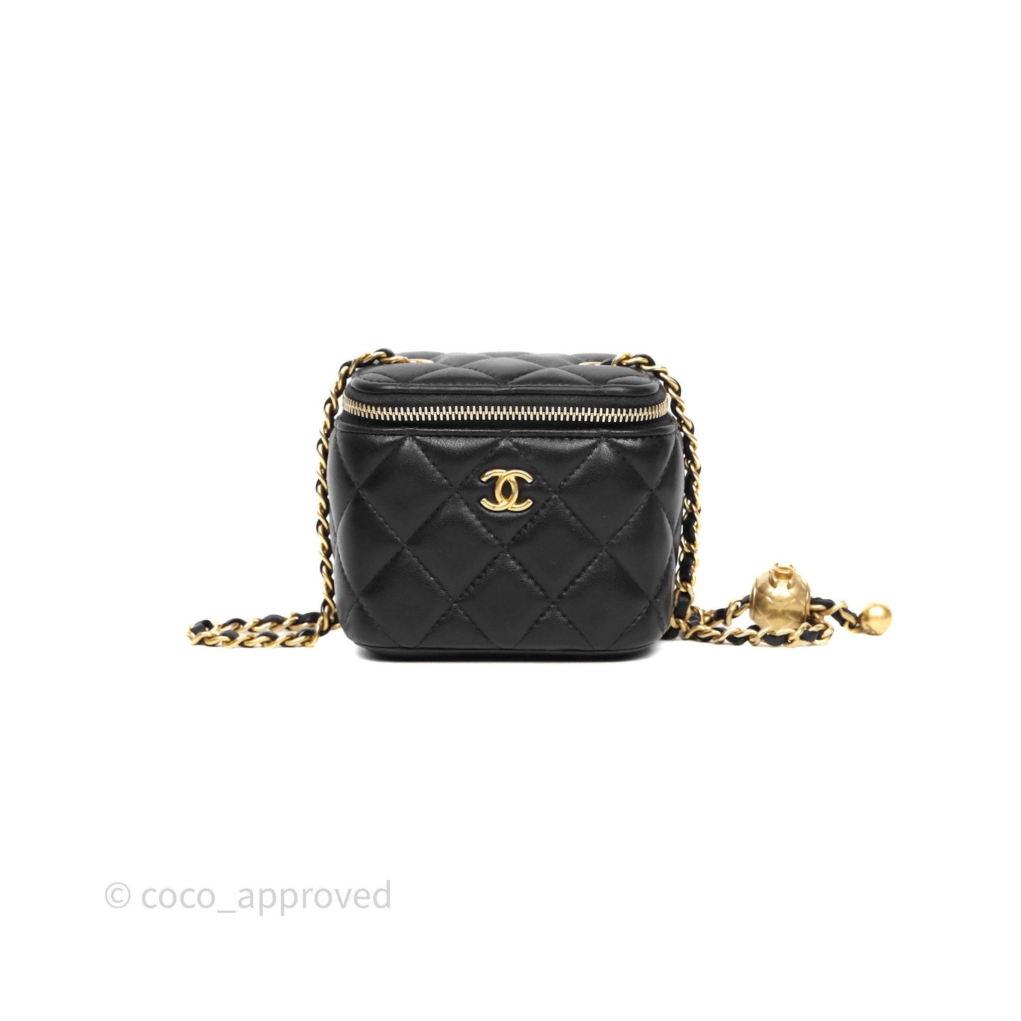 Chanel Mini Black Lambskin Vanity Pearl Crush With Chain Gold Hardware