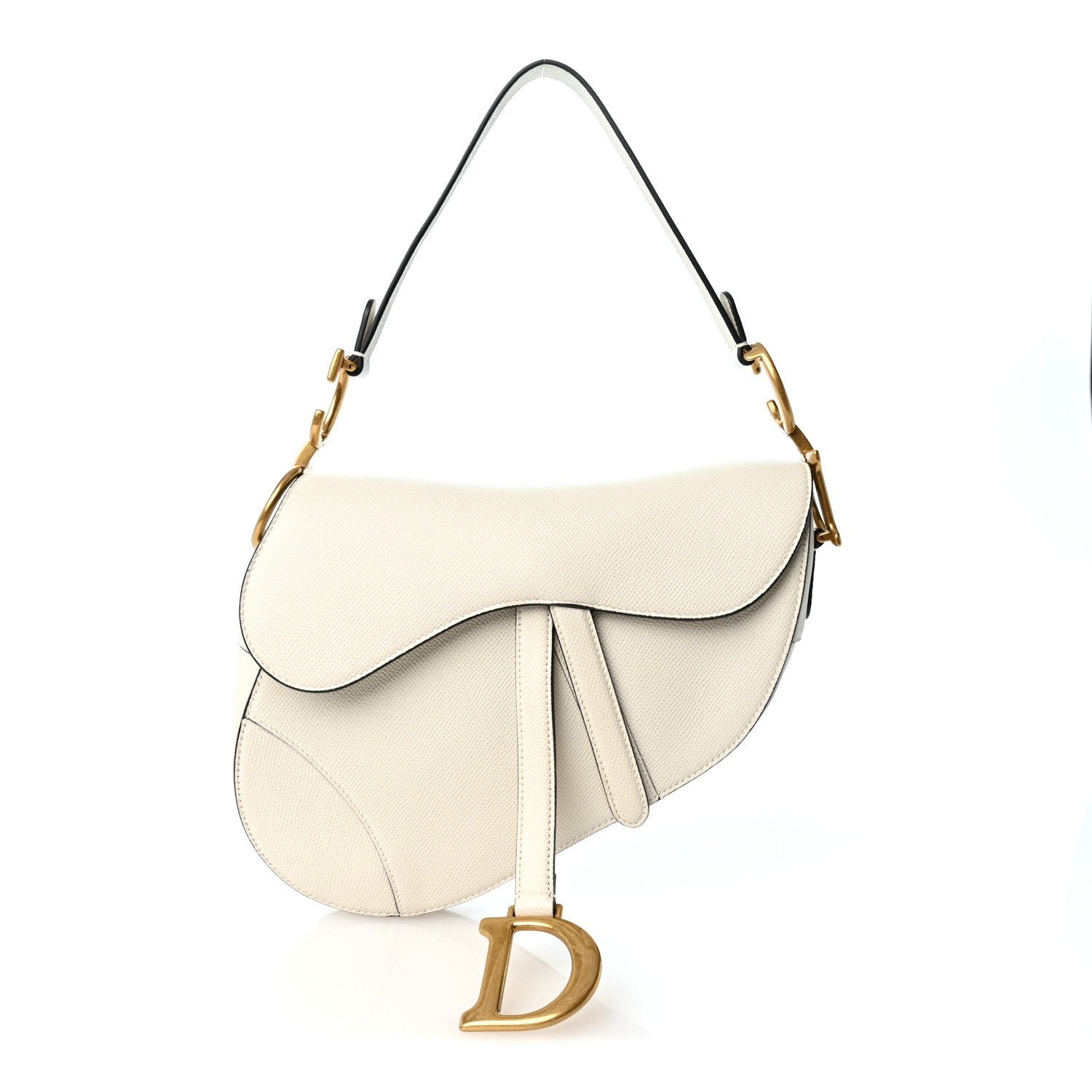 Christian Dior Grained Calfskin Saddle Bag White