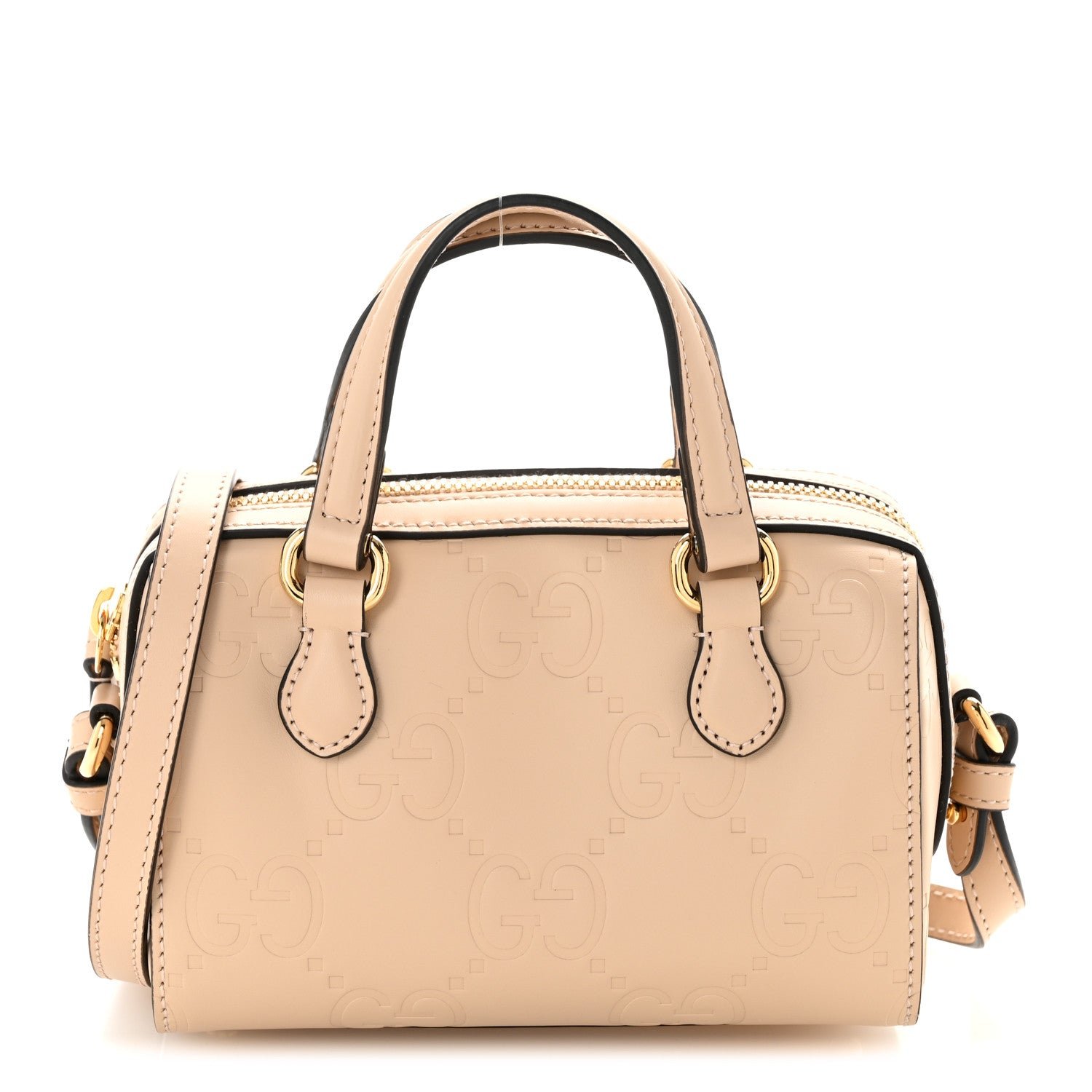 Gucci Gilbert Calfskin Jumbo GG Embossed Super Mini Top Handle Bowler Bag Beige
