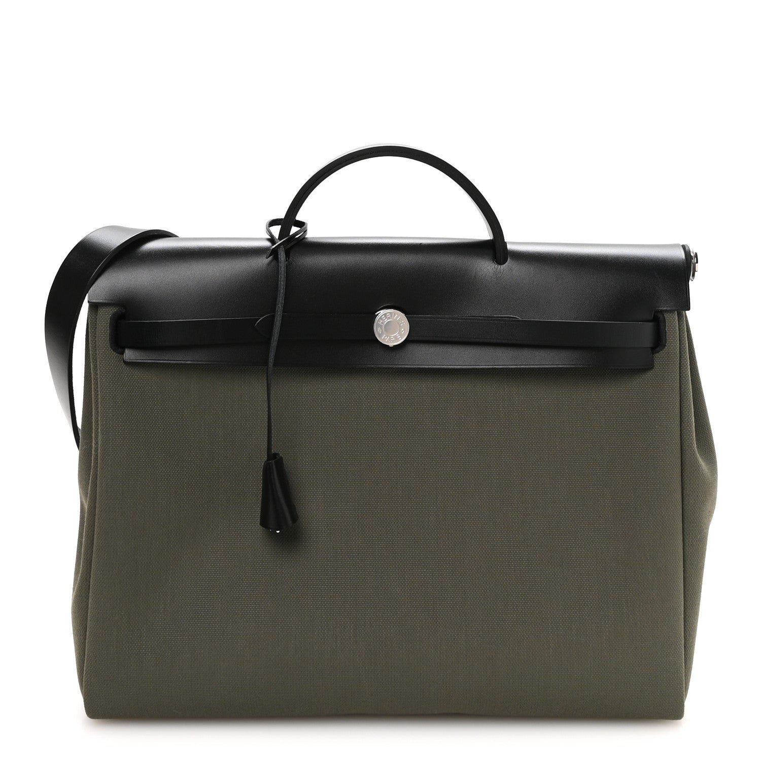 Hermes Military Toile Vache Hunter Herbag 39 Vert De Gris Black