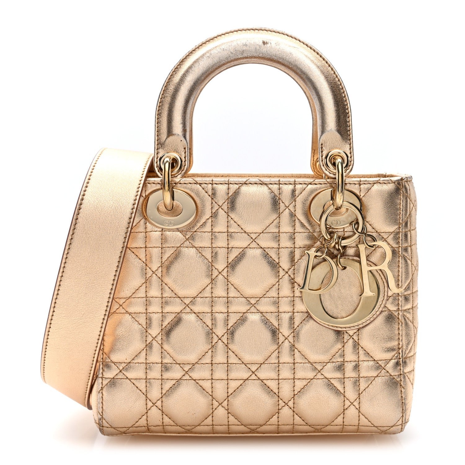 Christian Dior Metallic Lambskin Cannage Small My ABCDior Lady Dior Gold