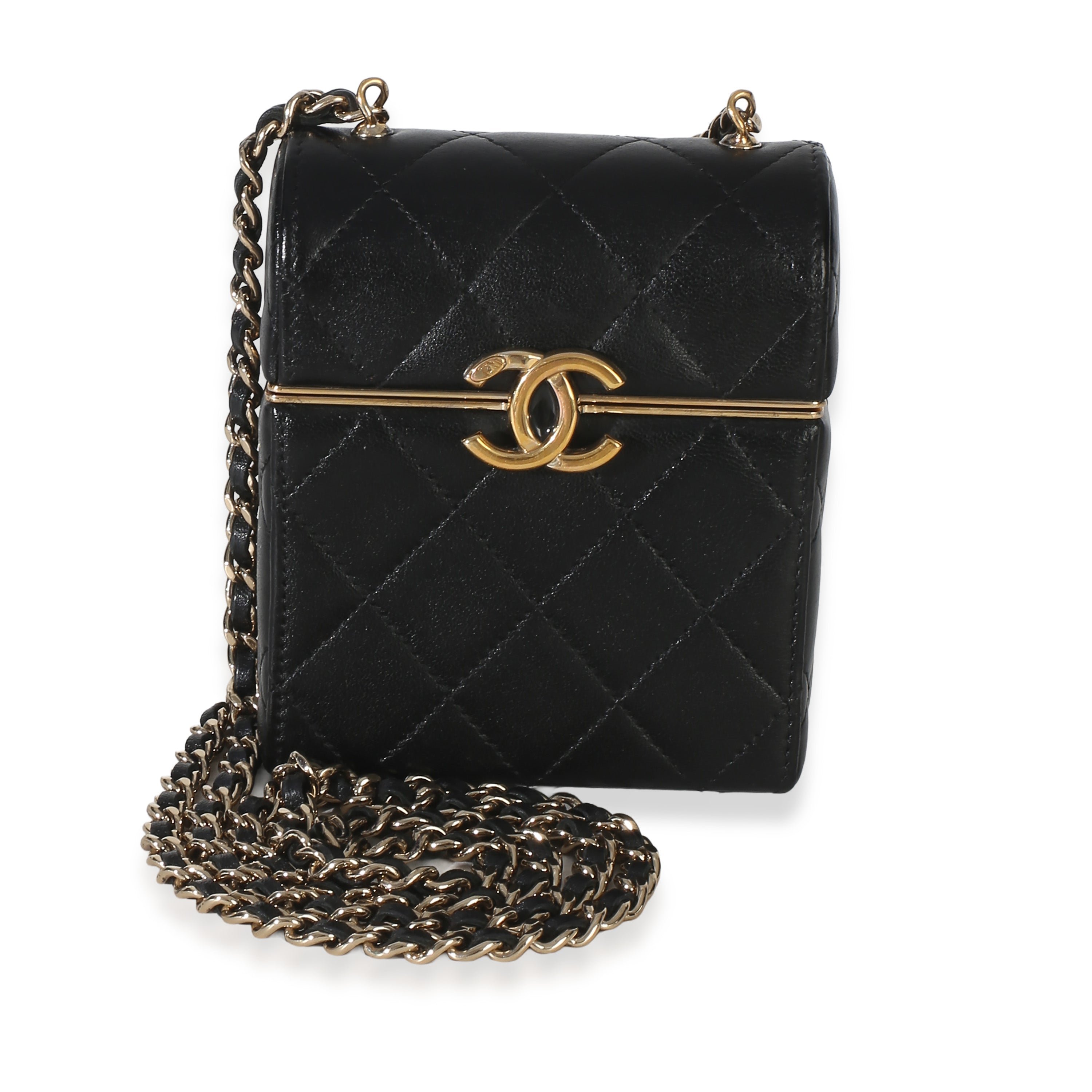 Black Quilted Lambskin Small Box With Chain Bag