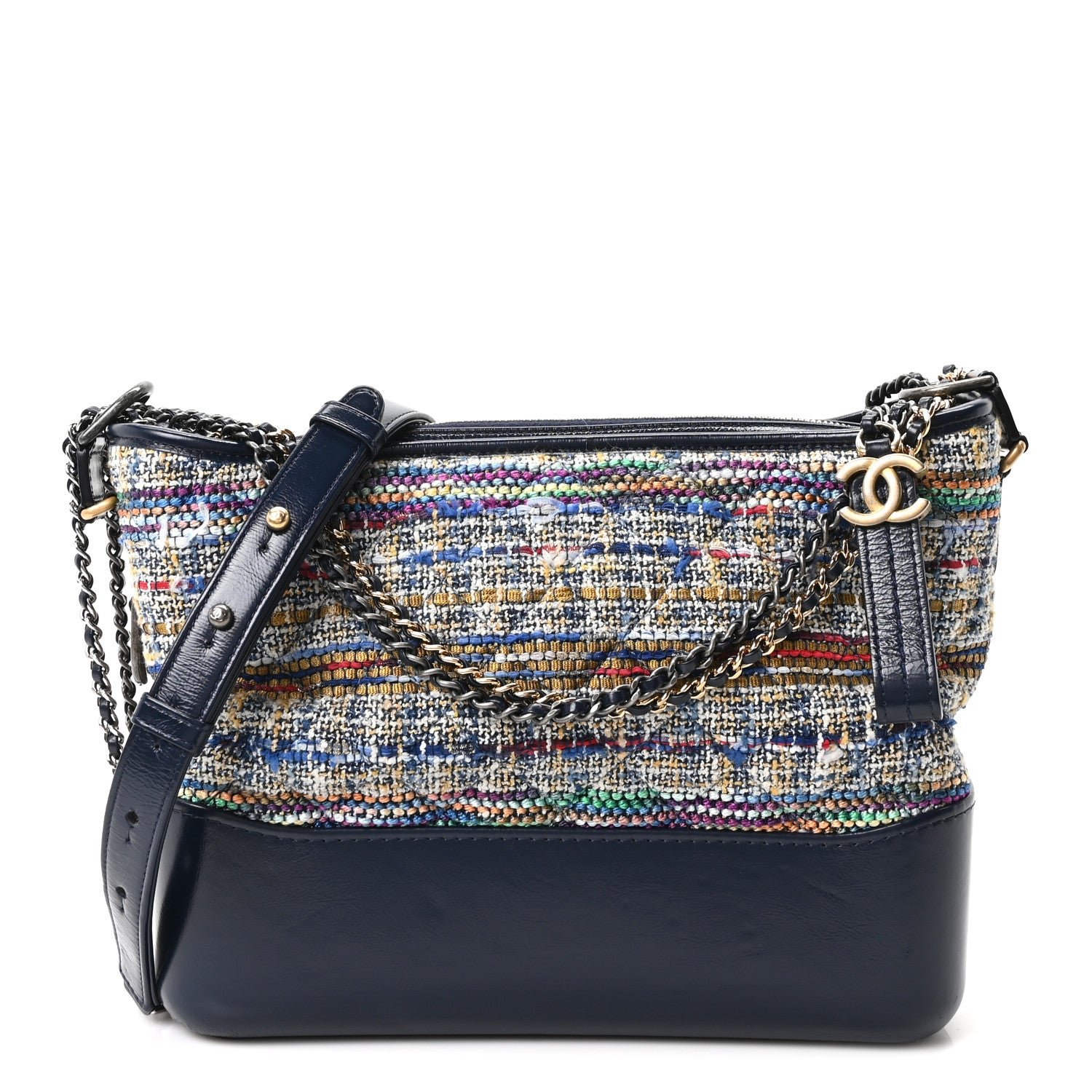 Chanel Tweed Calfskin Quilted Medium Gabrielle Hobo Navy