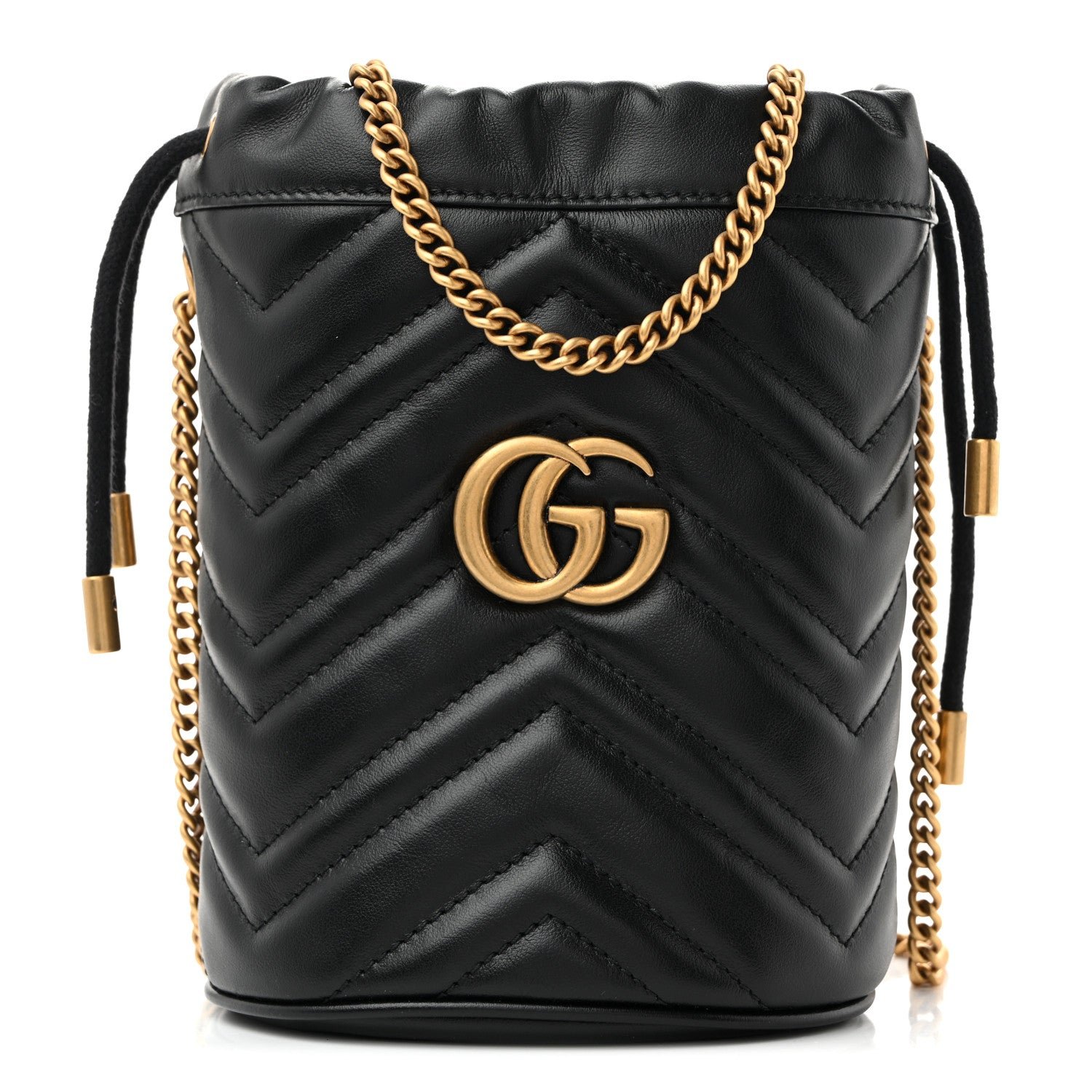 Gucci Calfskin Matelasse Mini GG Marmont 2.0 Bucket Bag Black