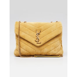 Yves Saint Laurent Chartreuse Chevron Quilted Suede Small LouLou Bag