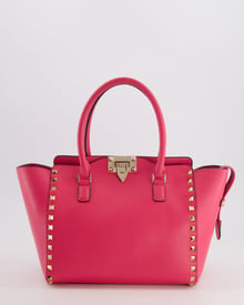 Valentino Valentino Hot Pink Rockstud Small Tote Bag with Champagne Gold Hardware