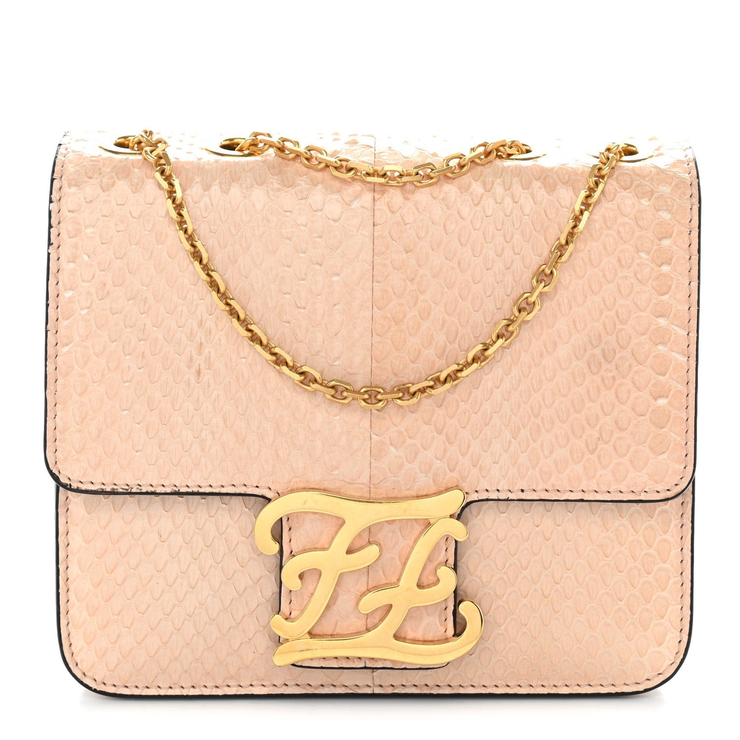 Fendi Fendi Glazed Snakeskin Karligraphy Crossbody Bag Light Pink