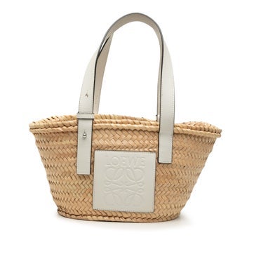 Calf Leather Small Raffia Anagram Basket Tote