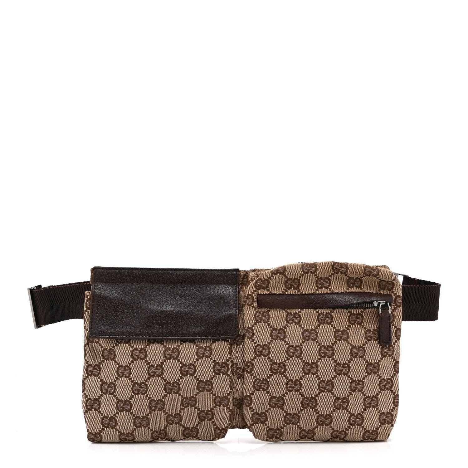 Gucci GG Monogram Double Pocket Belt Bag Dark Brown