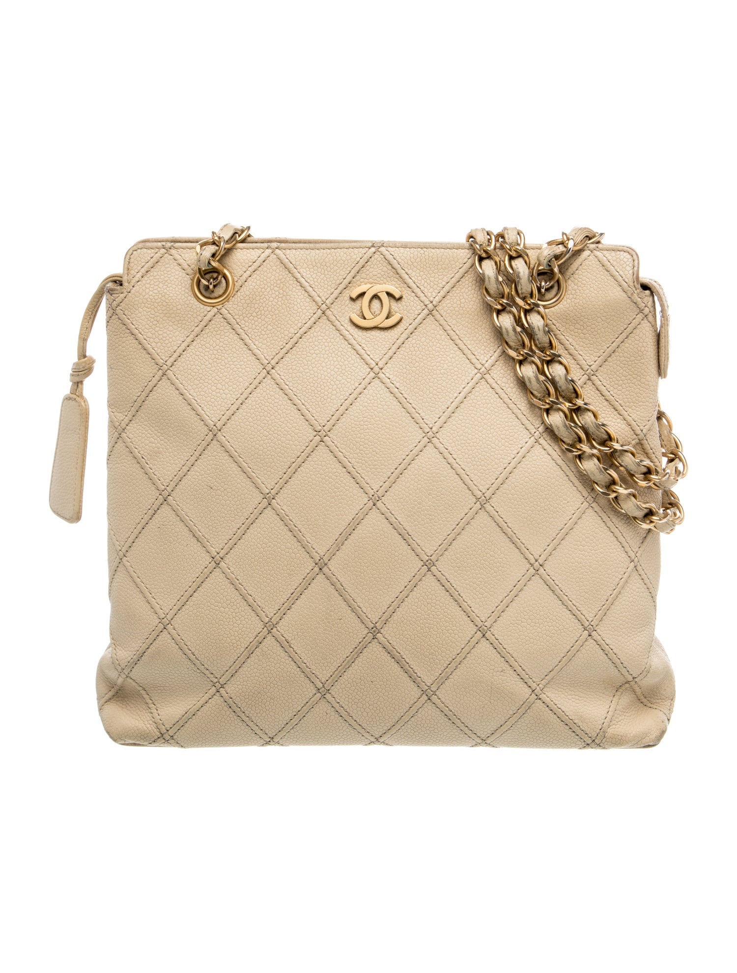 Chanel Diamond Quilted Caviar Zipped Chain Tote