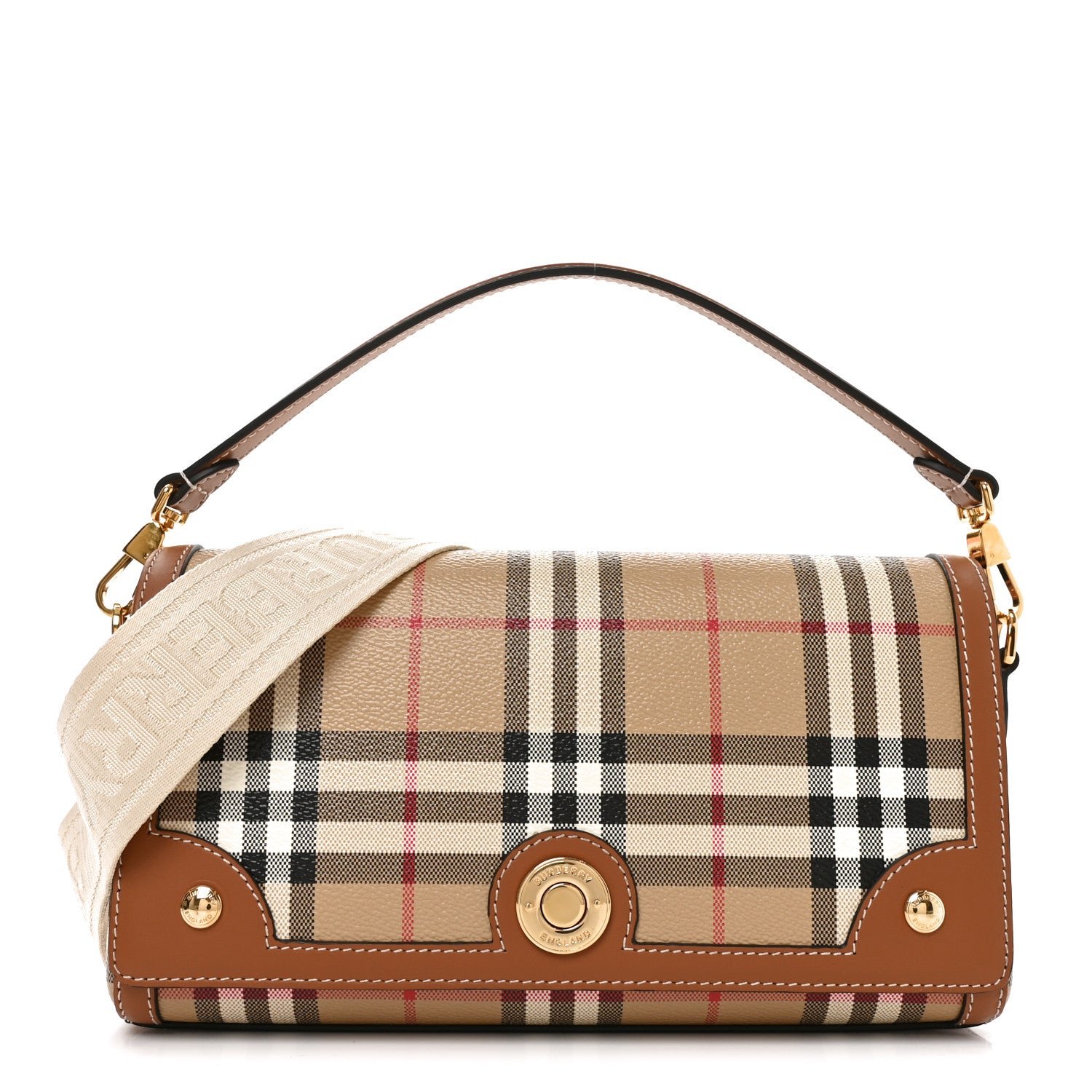 Burberry Coated Canvas Calfskin Vintage Check Small Note Crossbody Bag Briar Brown
