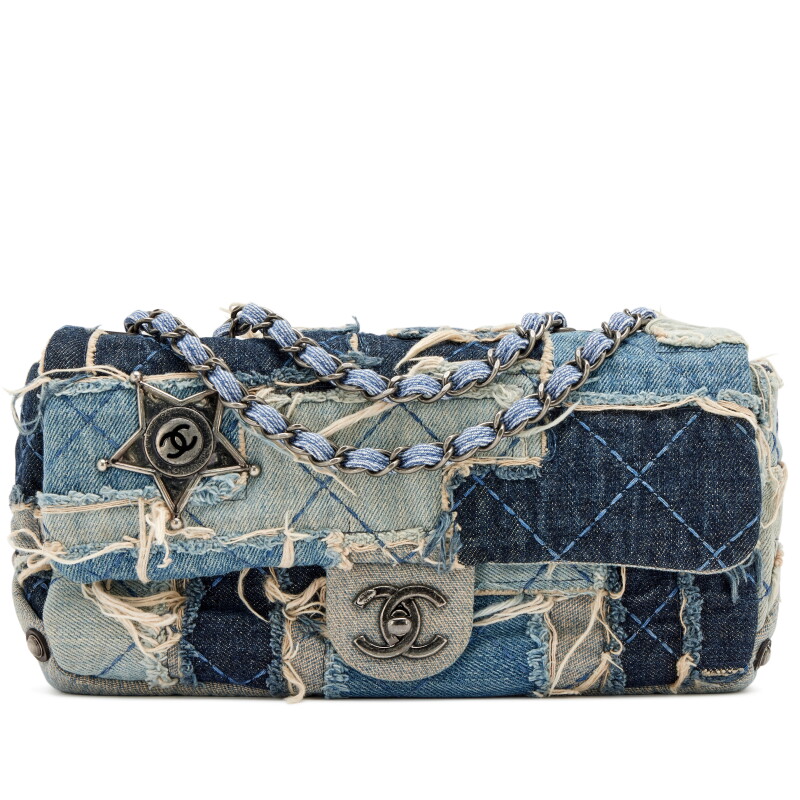 Limited Edition Blue Quilted Denim Paris-Dallas Flap Bag Aged Silver Hardware, 2014