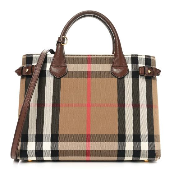Burberry Derby Calfskin House Check Medium Banner Tote Brown