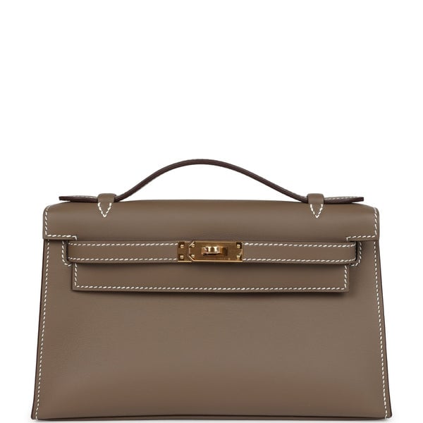 Hermes Hermes Kelly Pochette Etoupe Swift Gold Hardware