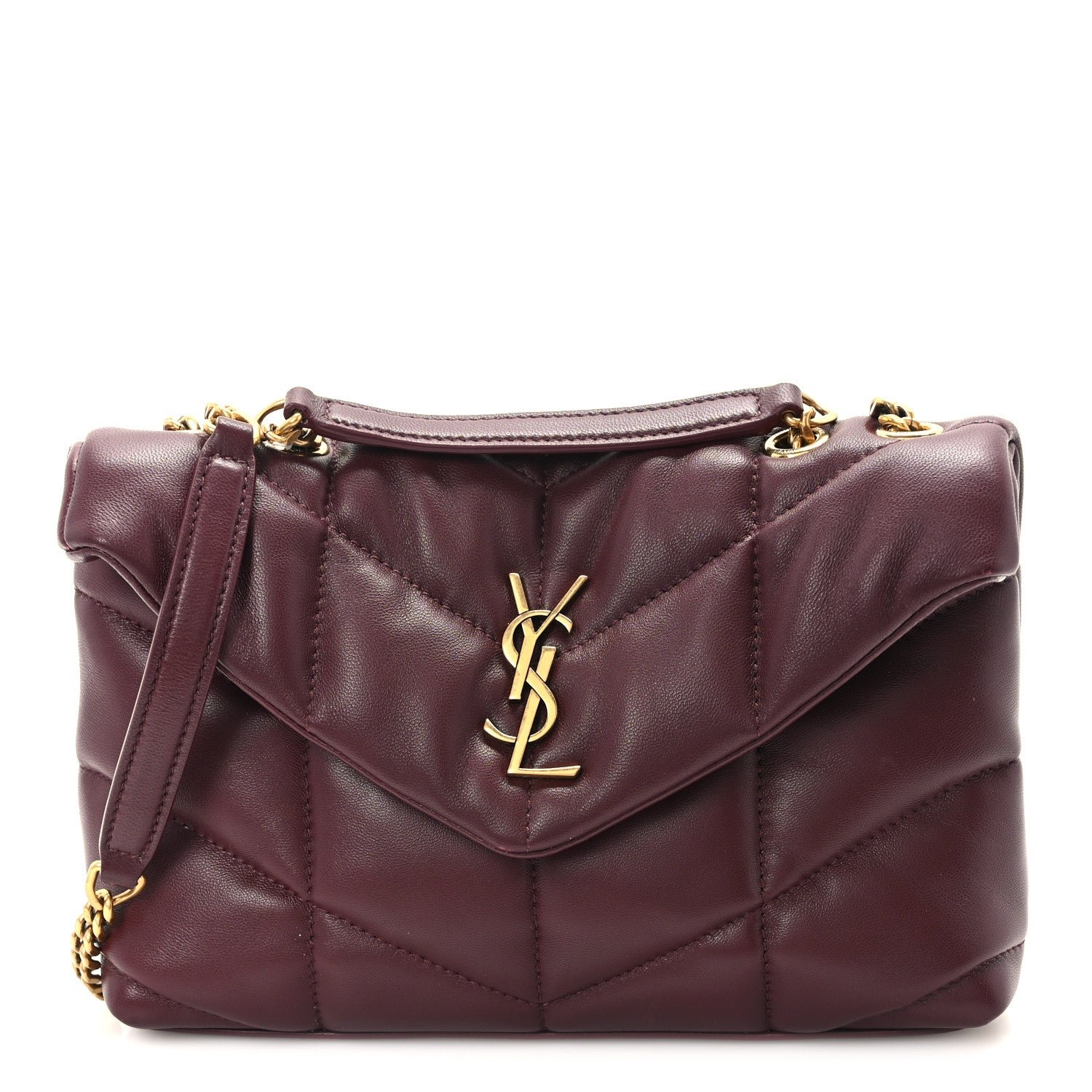 Saint Laurent Lambskin Quilted Toy Loulou Puffer Monogram Chain Satchel Rouge Cabernet
