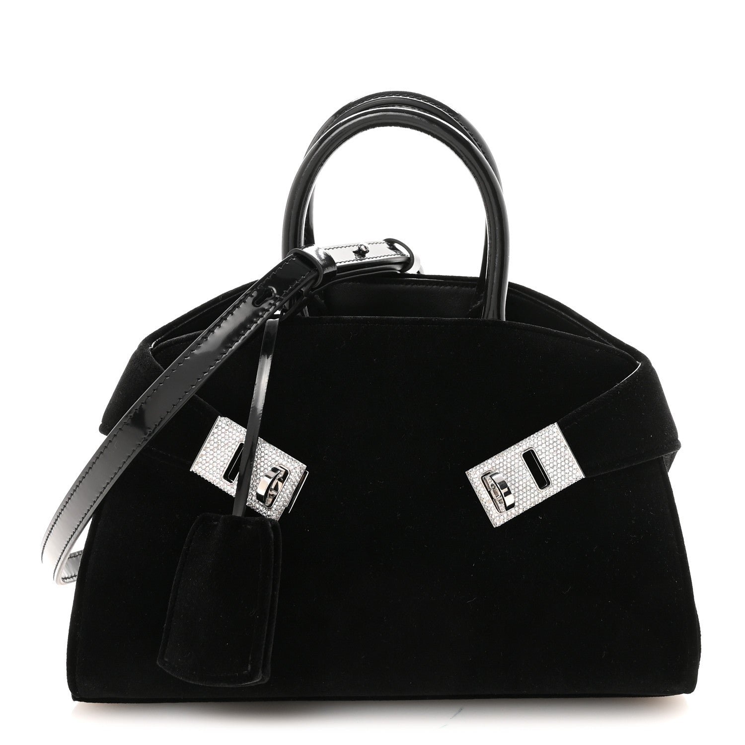 Salvatore Ferragamo Velvet Strass XS Hug Bag Black