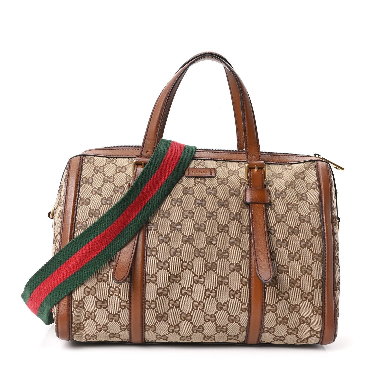 Gucci Monogram Medium Lady Web Boston Bag Beige Cuir