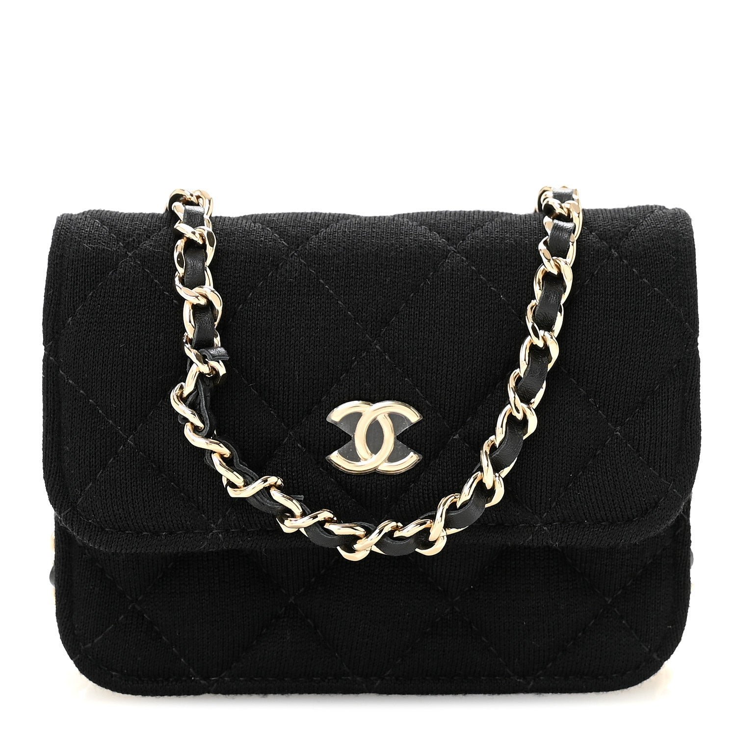 Chanel Jersey Quilted Mini VIP Clutch With Chain Black