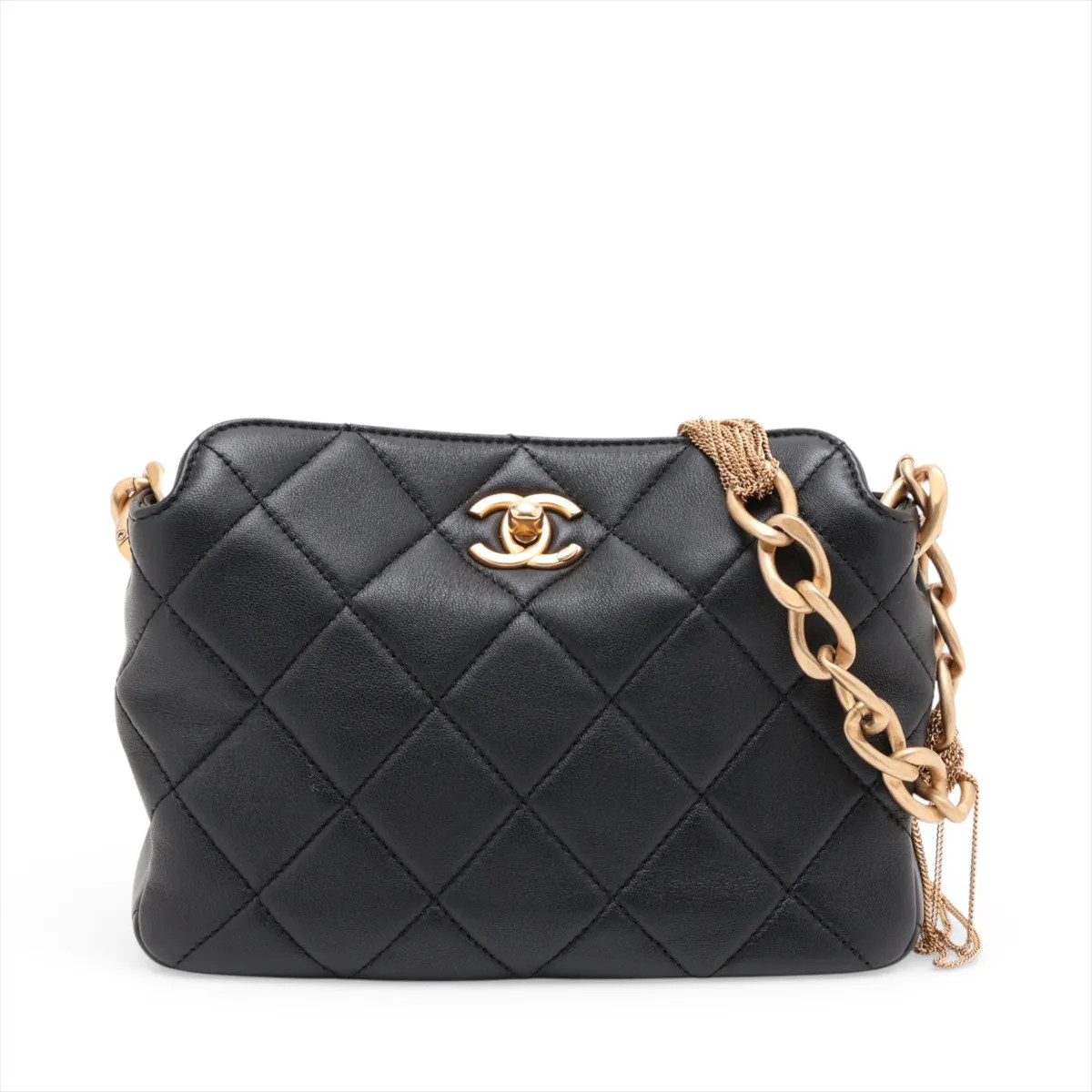 Chanel Matelasse Lambskin Chain Shoulder Bag Black Gold Metal Fittings random pl