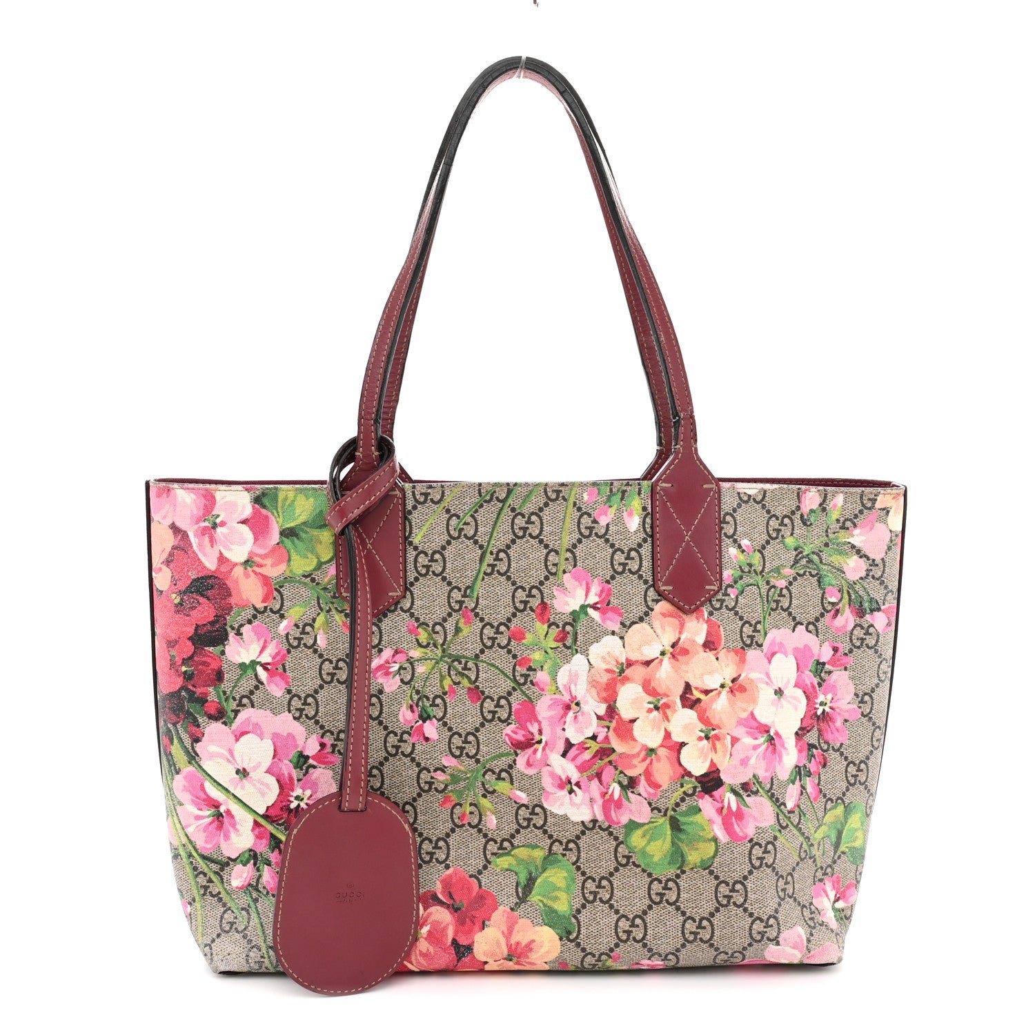 Gucci GG Supreme Monogram Blooms Small Reversible Tote Beige Multicolor Dry Rose