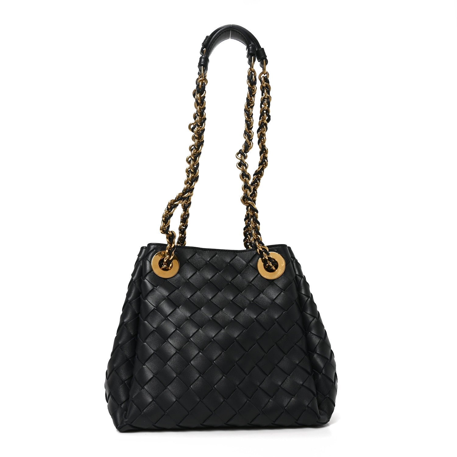 Bottega Veneta Nappa Intrecciato Small Parachute Chain Shoulder Bag Black