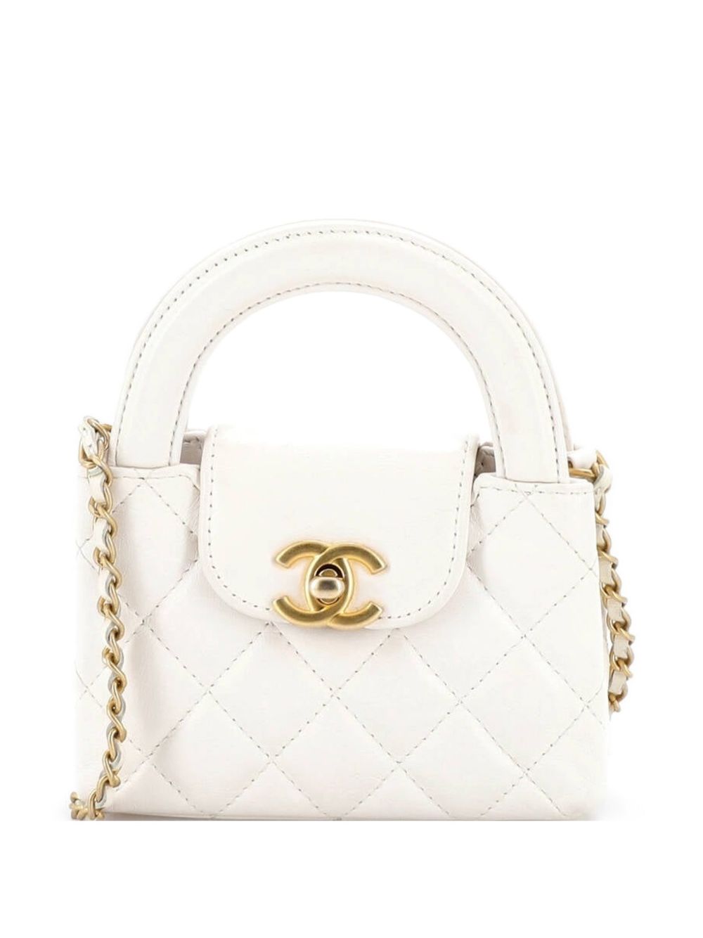 Kelly Top Handle Shopping Bag Quilted Shiny Aged Calfskin Nano crossbody bag