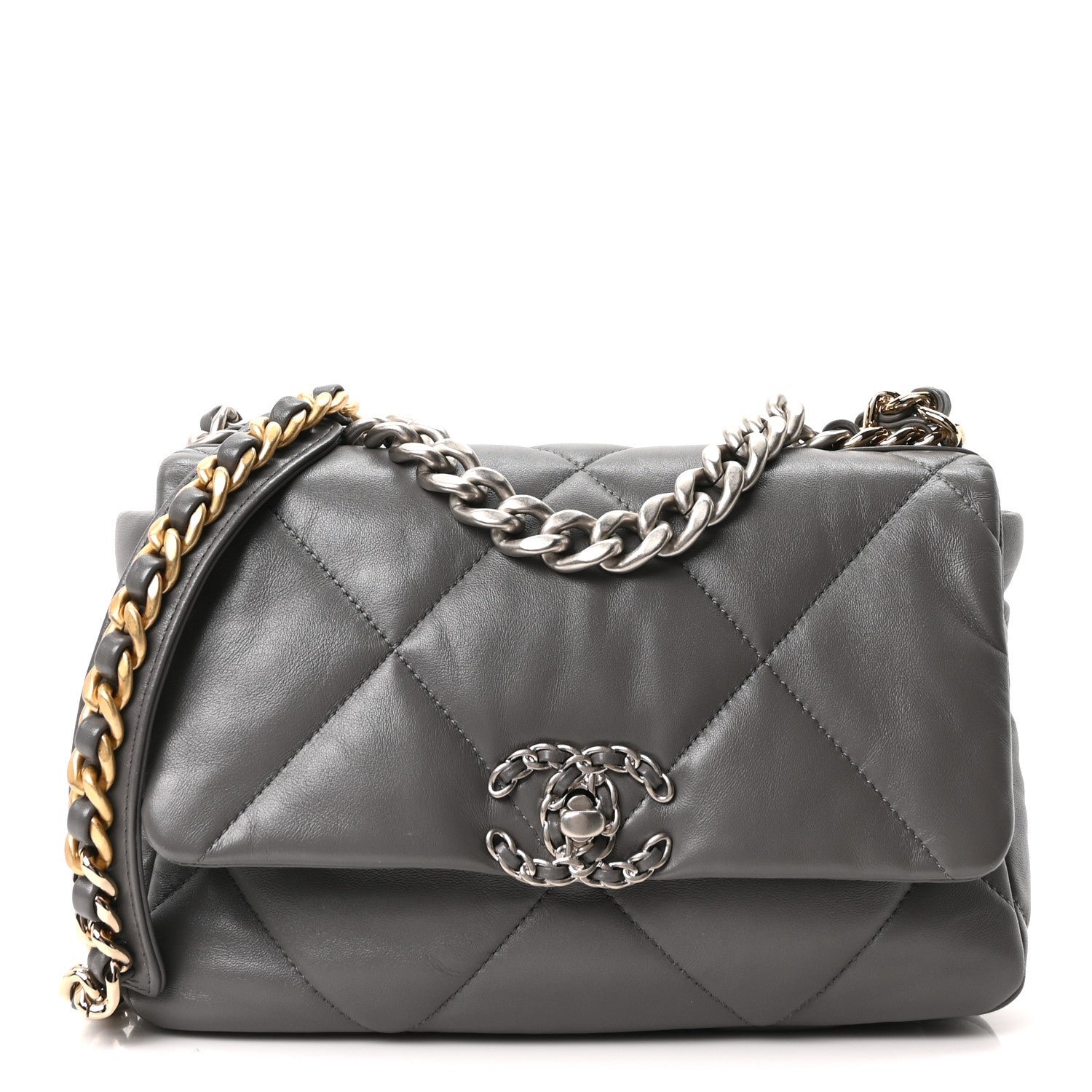 Chanel Lambskin Quilted Medium Chanel 19 Flap Dark Grey