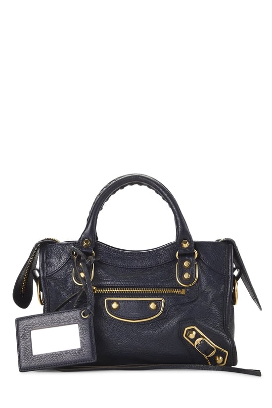 Navy Chevre Metallic Edge Classic City Bag Mini