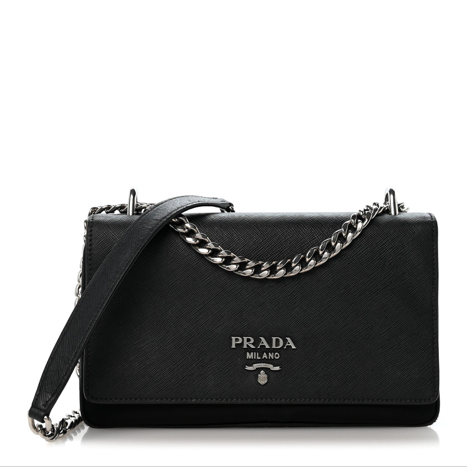 Prada Saffiano Tessuto Nylon Chain Shoulder Bag Black