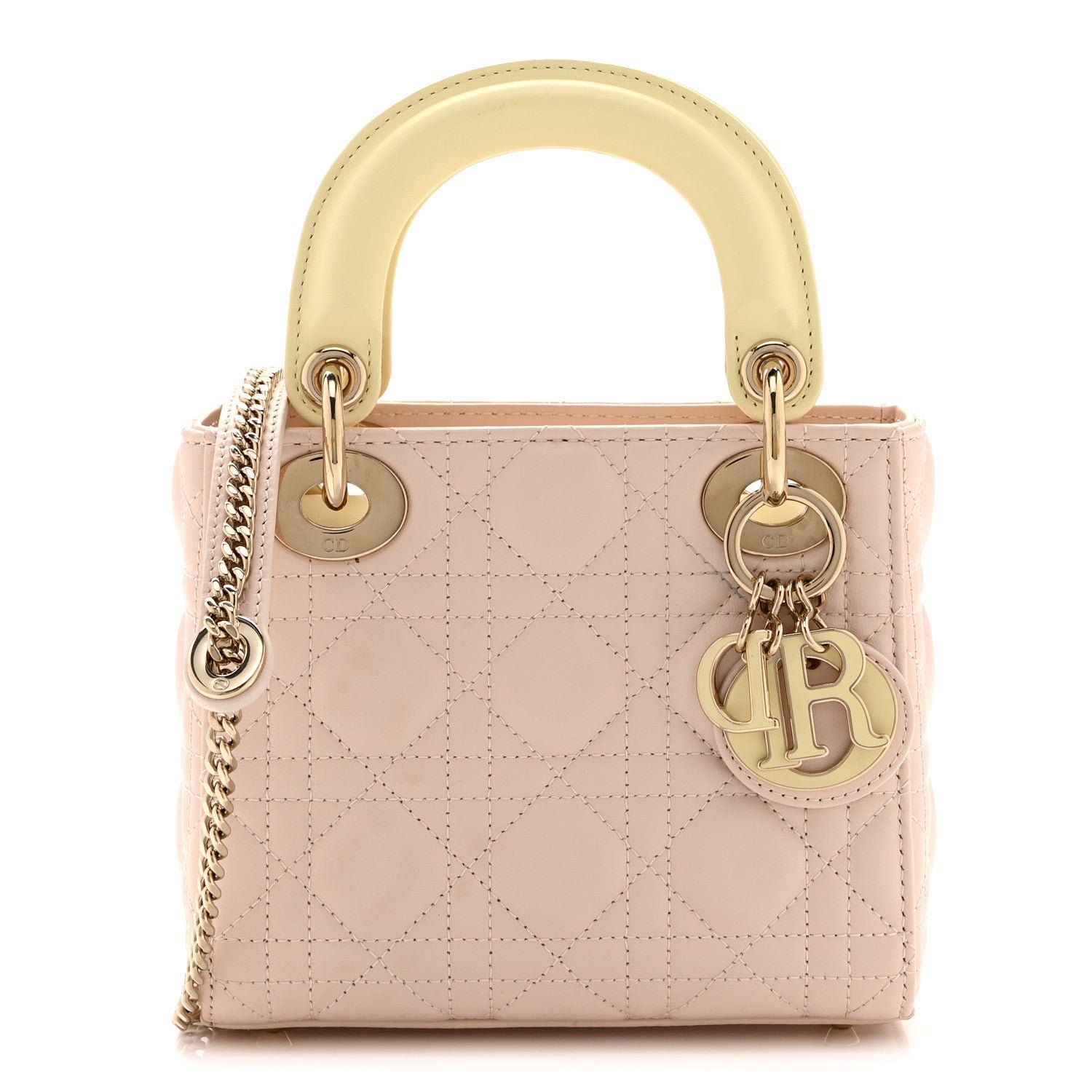 Dior Christian Dior Lambskin Cannage Mini Bi-Color Lady Dior Rose Quartz Pastel Yellow