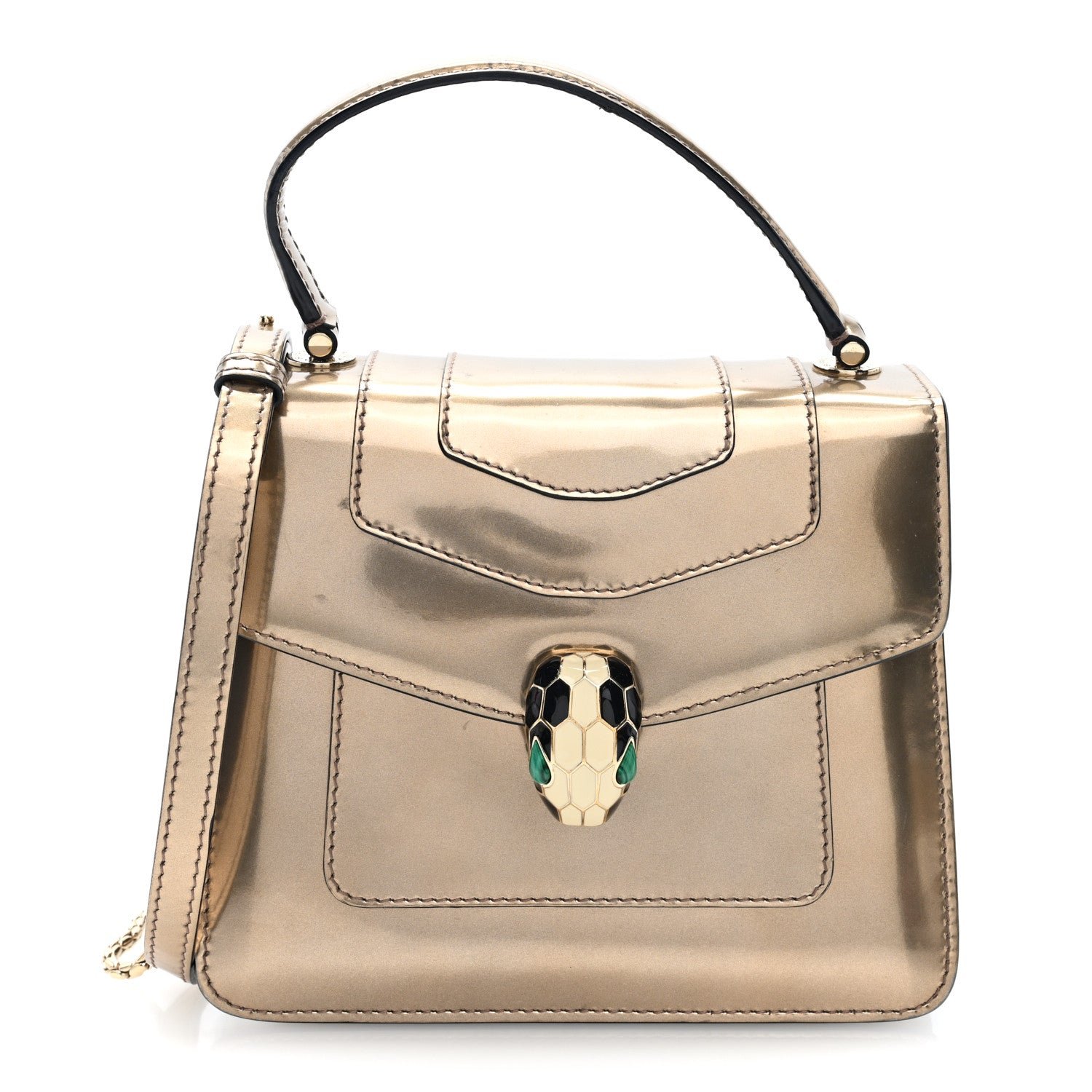 Bulgari Metallic Calfskin Serpenti Forever Top Handle Bronze
