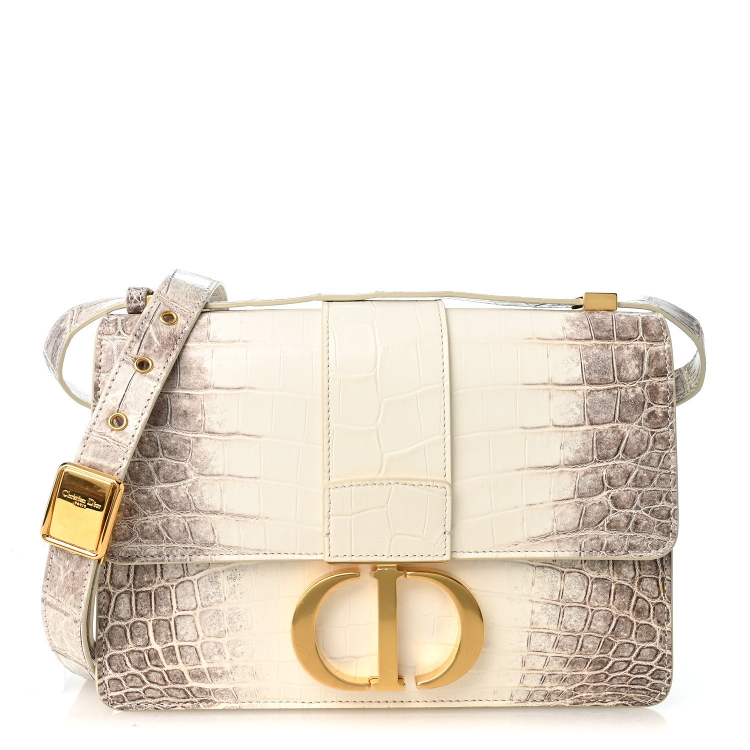 Christian Dior Niloticus Crocodile Himalaya 30 Montaigne Flap Bag Latte