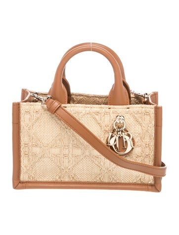 Leather 2025 Raffia Cannage Dior Book Tote Mini