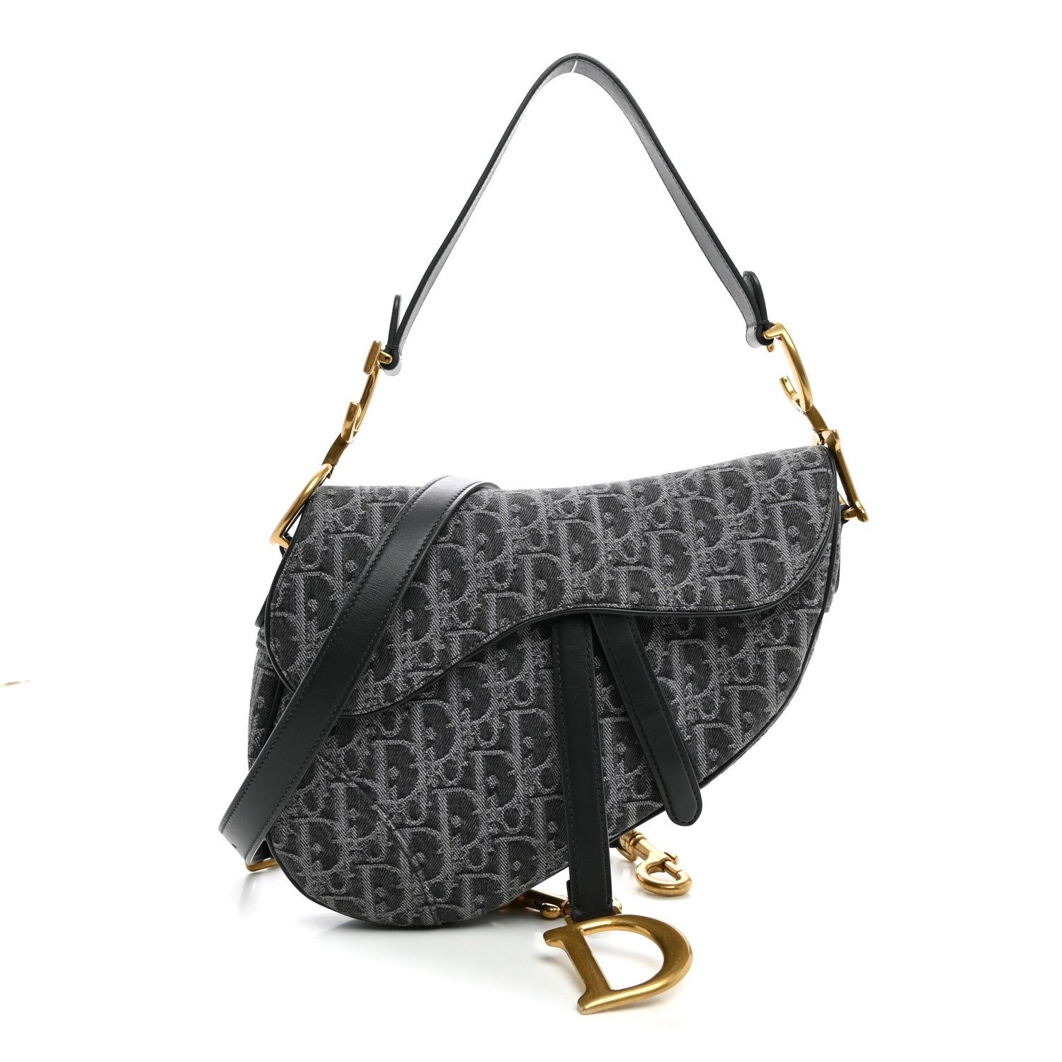 Christian Dior Denim Oblique Jacquard Saddle Bag With Strap Grey