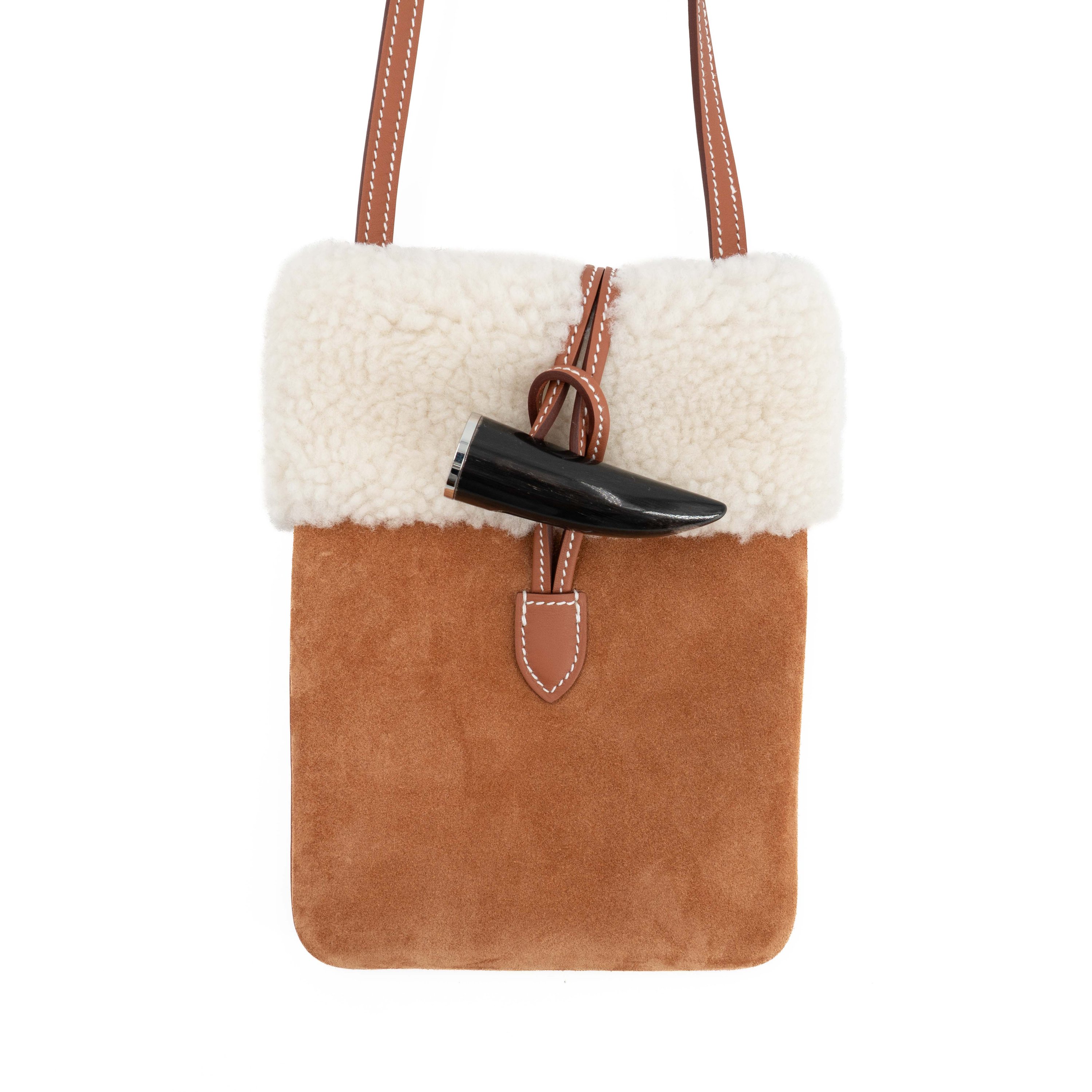 Brand New ( Rank N ) HERMÈS Plush phone bag Gold (37) Merino Wool Grizzly Swift Palladium hardware G (2026)