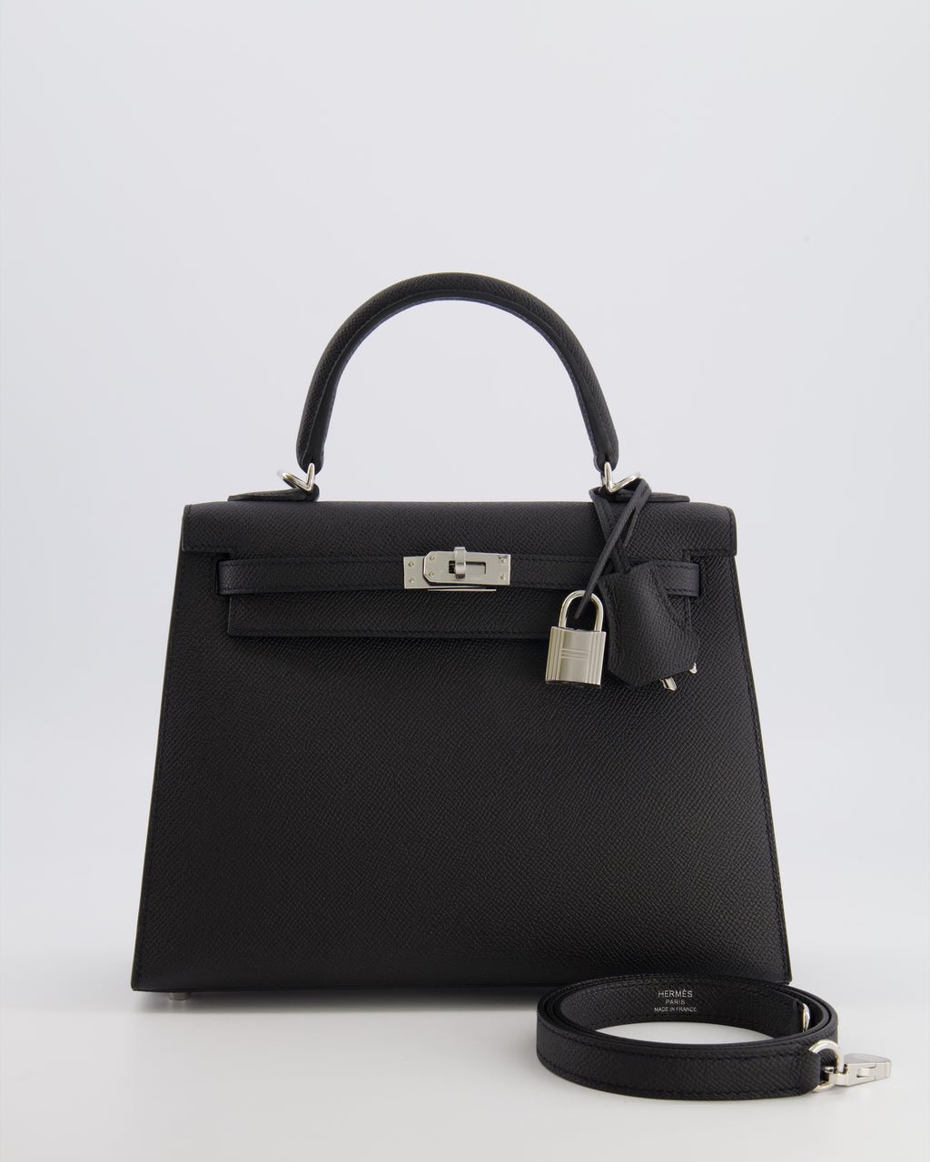 Hermès Kelly 25 Sellier Bag in Black Epsom Leather with Palladium Hardware