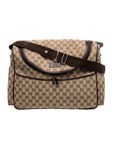 GG Canvas Monogram Natural Pigskin Large Diaper Bag Beige Ebony Cocoa Dark Chocolate Large