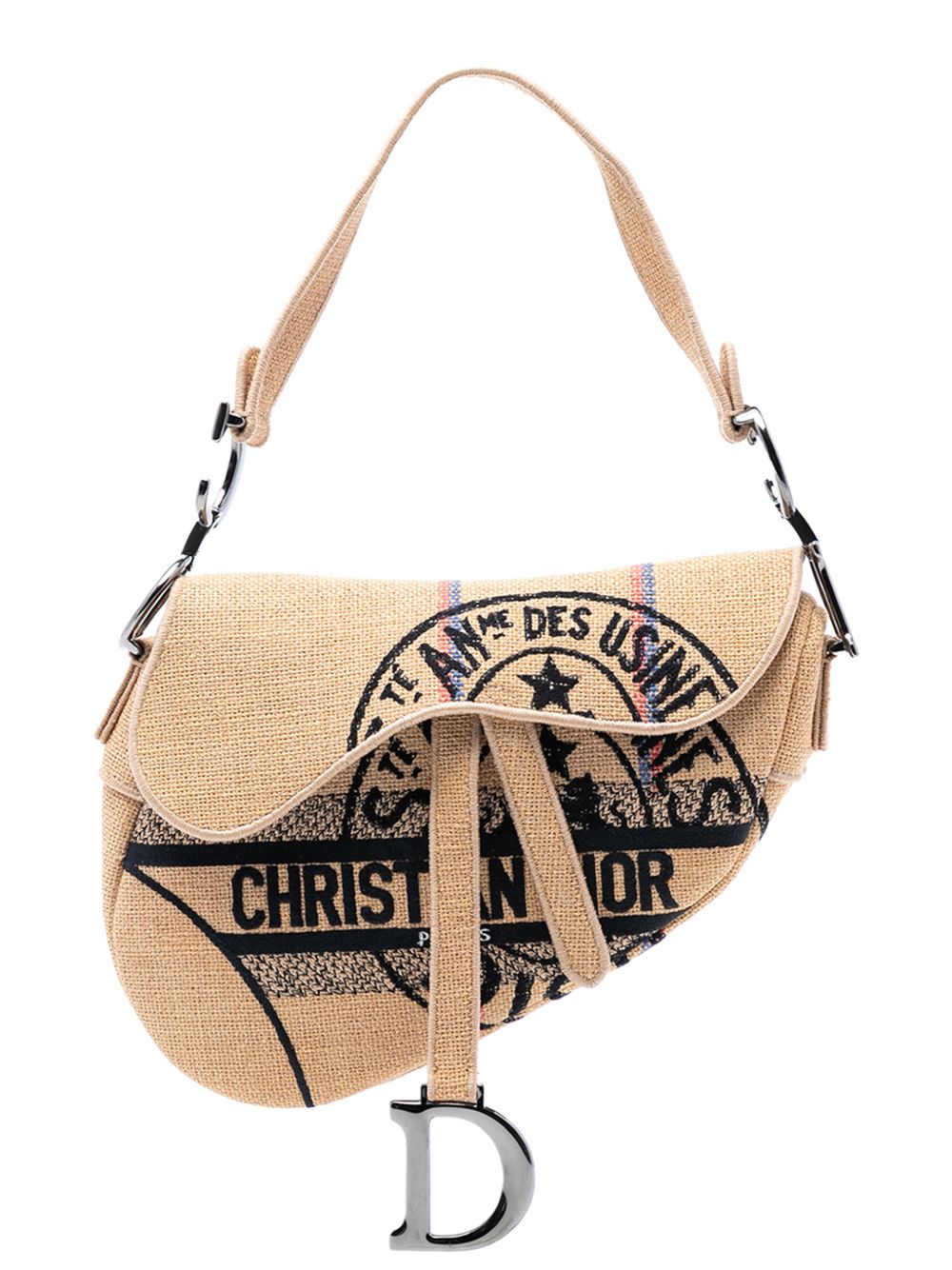 Dior 2022 Mini Embroidered Jute Canvas Union Saddle Bag shoulder bag