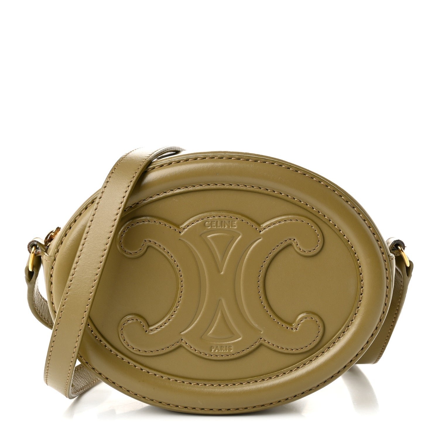 Celine Smooth Calfskin Cuir Small Triomphe Oval Purse Crossbody Olive
