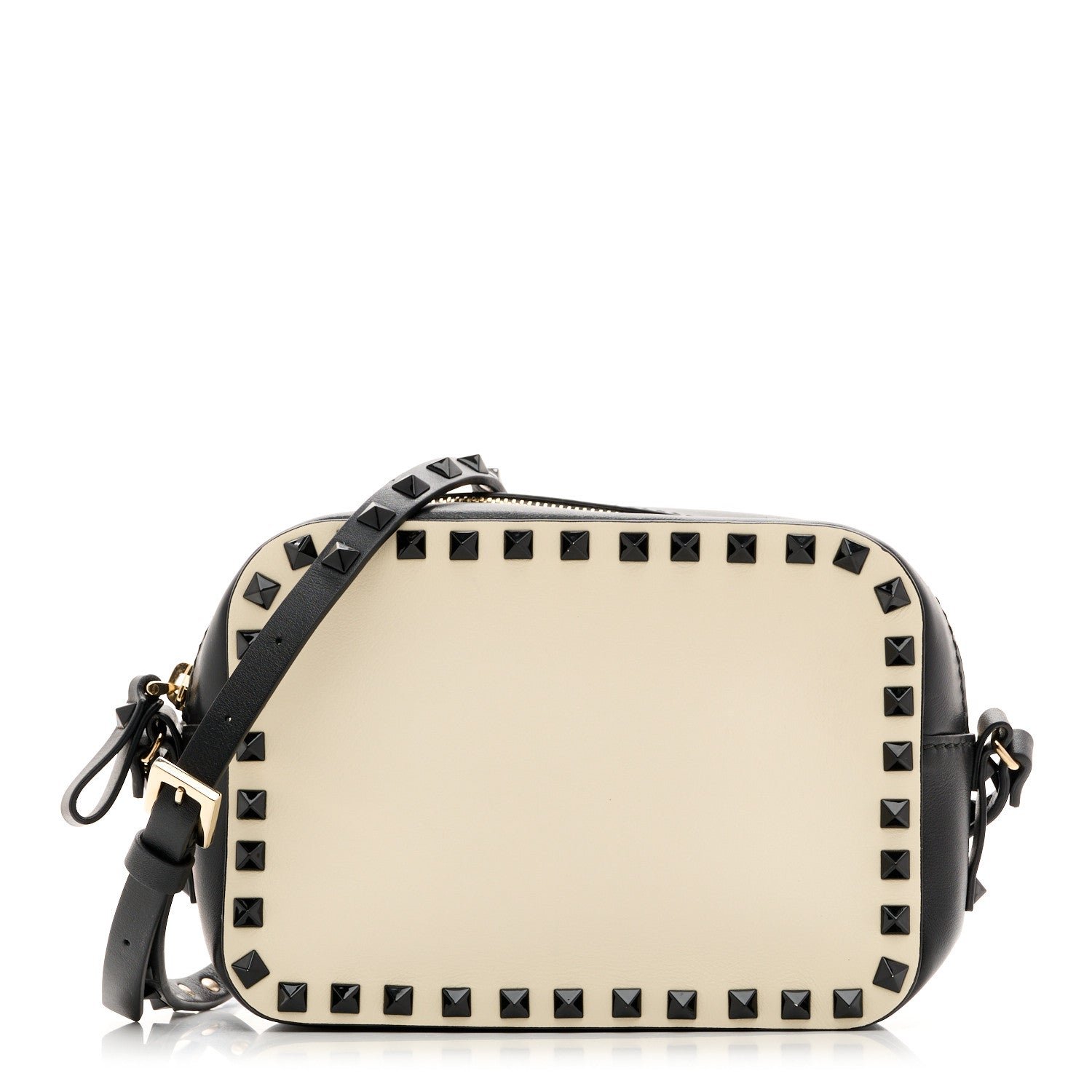 Valentino Garavani Calfskin Rockstud Camera Crossbody Bag Ivory Black