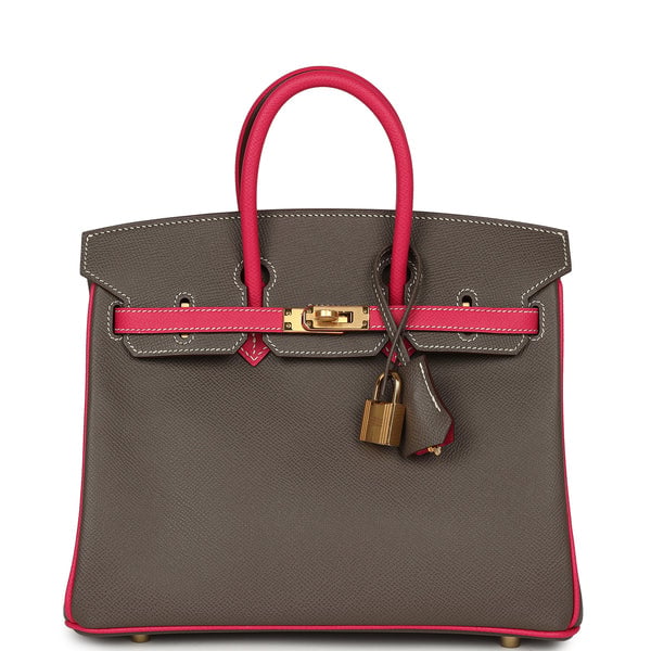 Hermes Special Order (HSS) Birkin 25 Etoupe, Rose Tyrien Epsom Gold Hardware