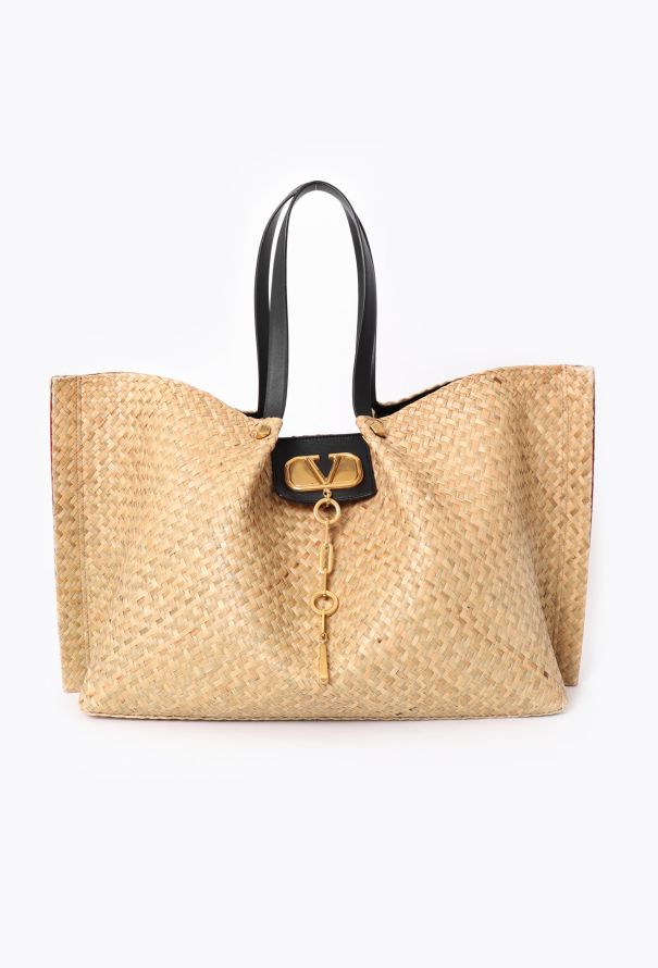 Valentino Raffia Vlogo Escape Tote Bag