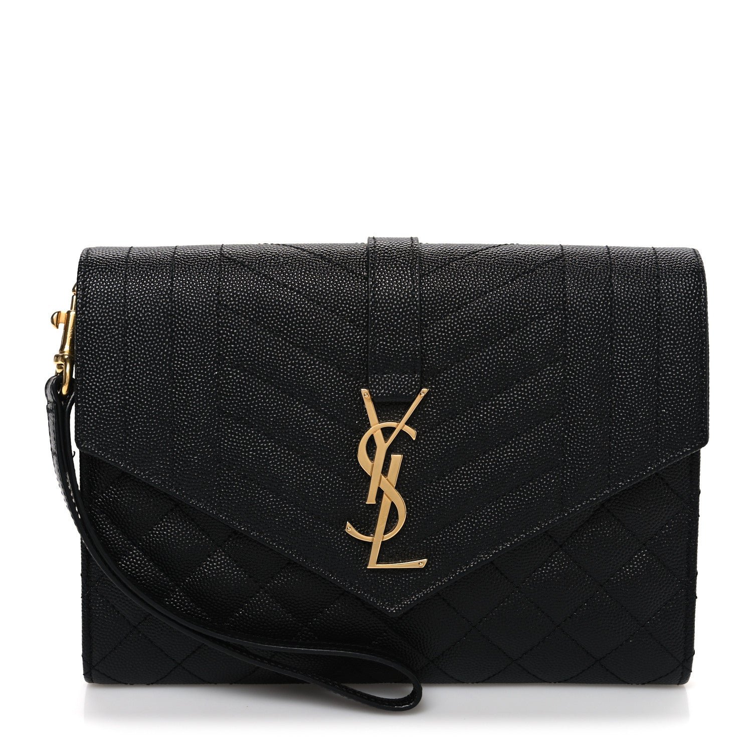 Saint Laurent Grain De Poudre Textured Mixed Matelasse Triquilt Monogram Clutch Black