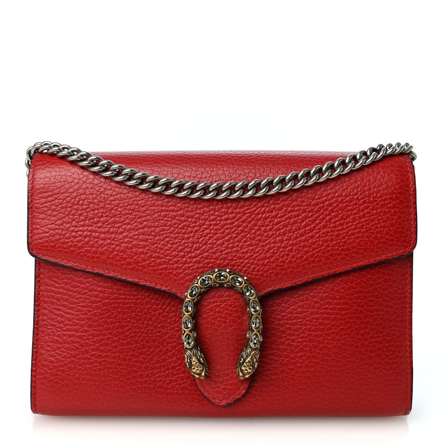 Gucci Calfskin Mini Dionysus Chain Wallet Hibiscus Red