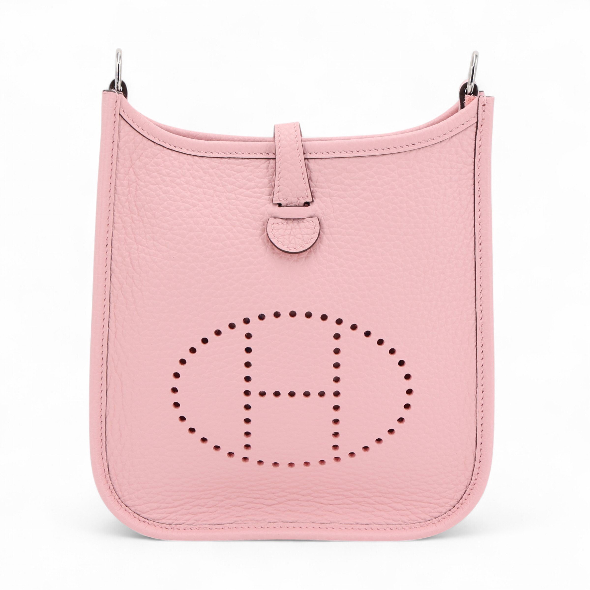 Unused ( Rank NS ) HERMÈS Mini Evelyne 16 Amazone 112cm Rose Sakura (3Q) Clemence Palladium hardware B (2023)
