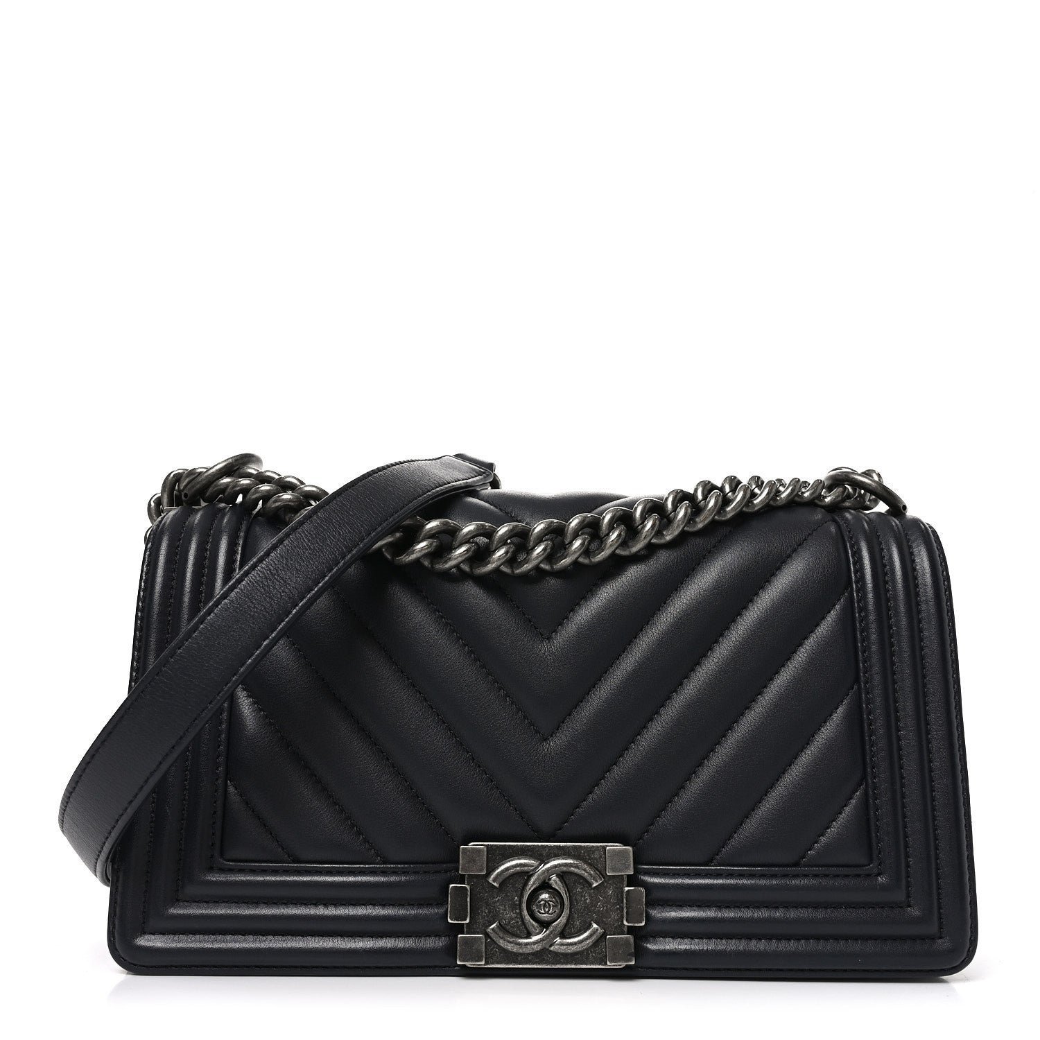 Chanel Lambskin Chevron Quilted Medium Boy Flap Black
